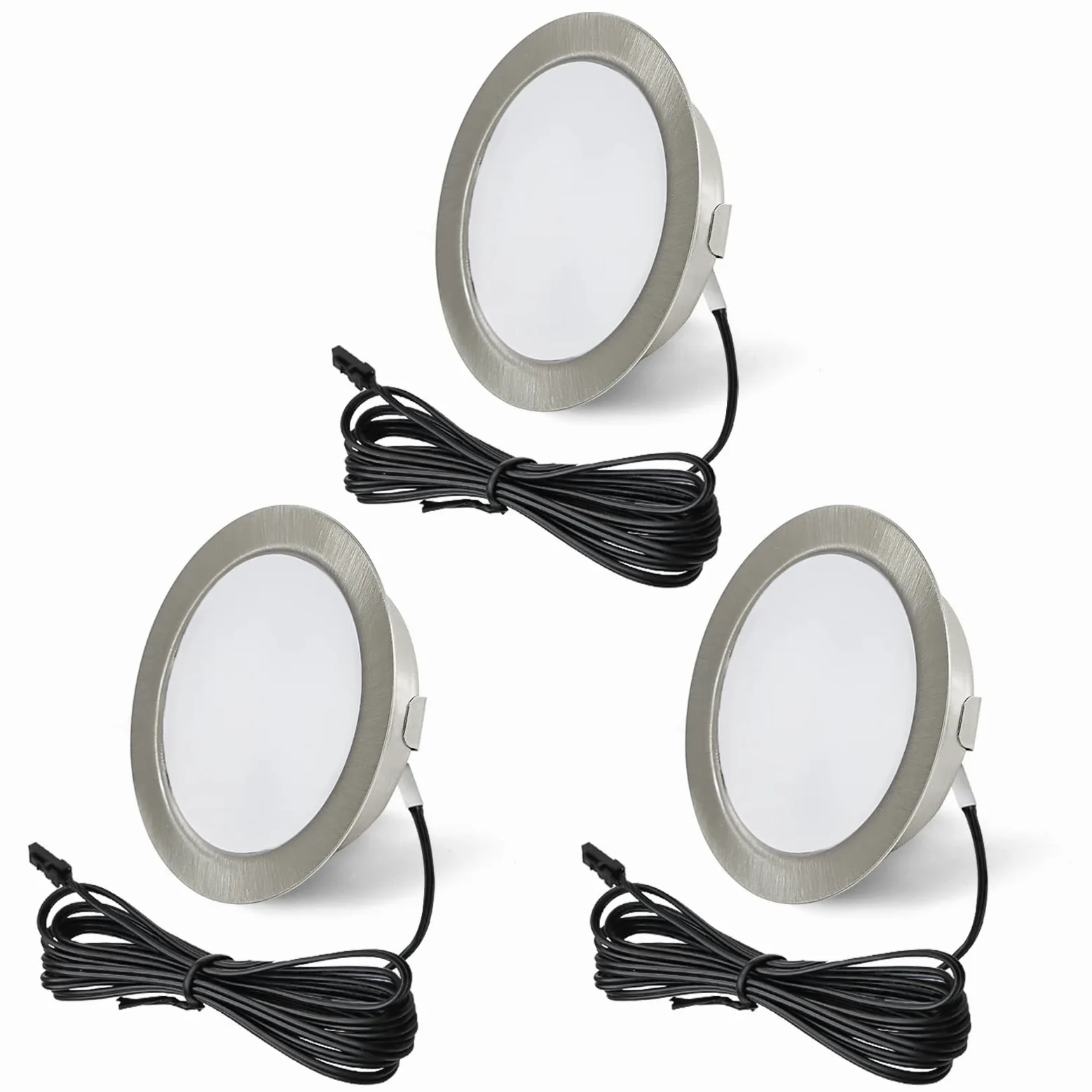 3 x Faretti Led da Incasso a Soffitto 12V, Faretti da Soffitto LED integrati 3,5W 300LM 3000K Bianco caldo, dimmerabili Faretti da Incasso luci ultrasottili per Camper, con cavo da 2M, Nichel