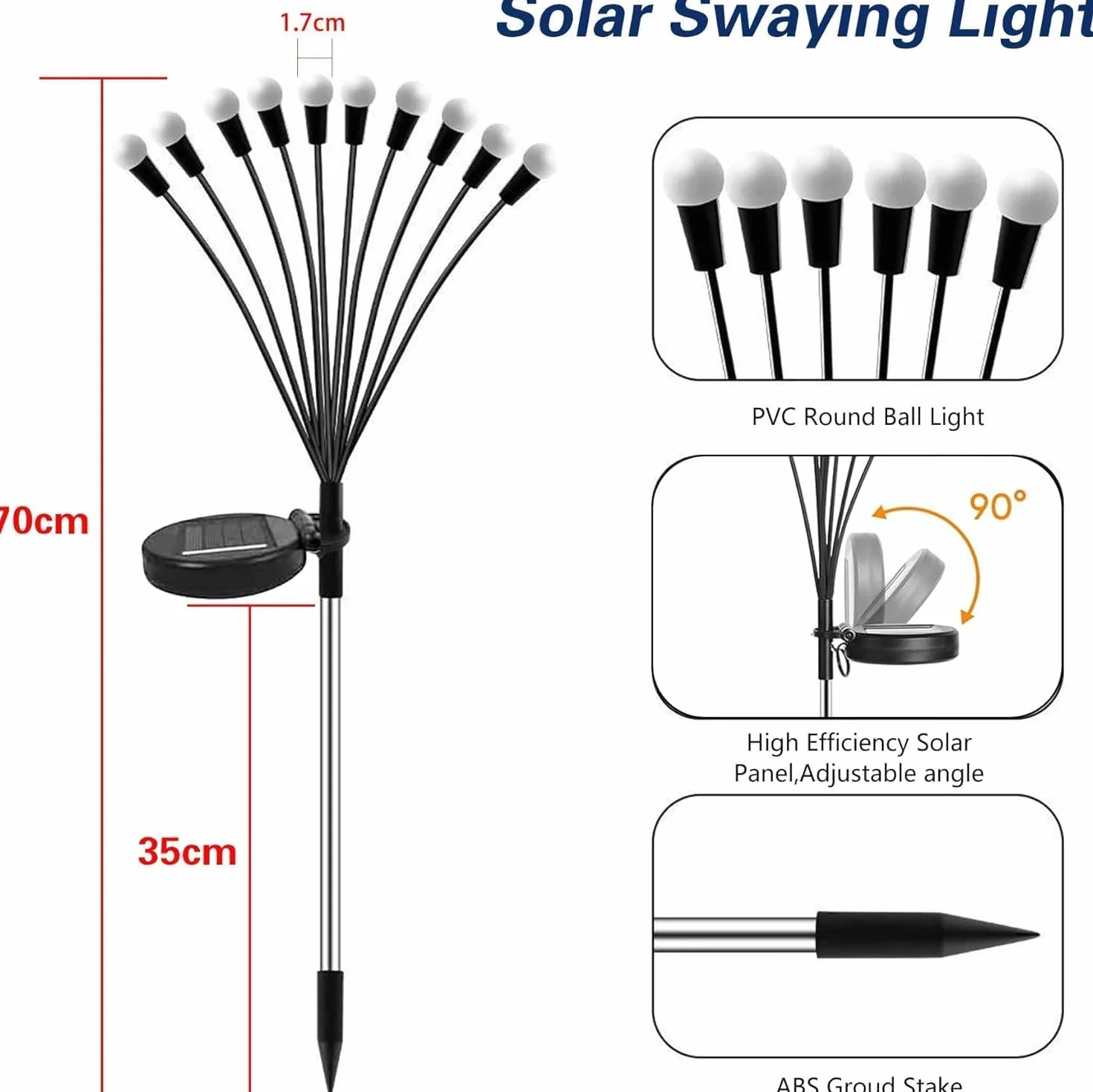 Lampada Solare Lucciola per Giardino Esterno, 4 Pezzi 10 LED Luci Solari Impermeabili IP65, Luce Decorativa Ondeggiante al Vento per Prato, Patio, Balcone, Feste(Bianco Caldo)