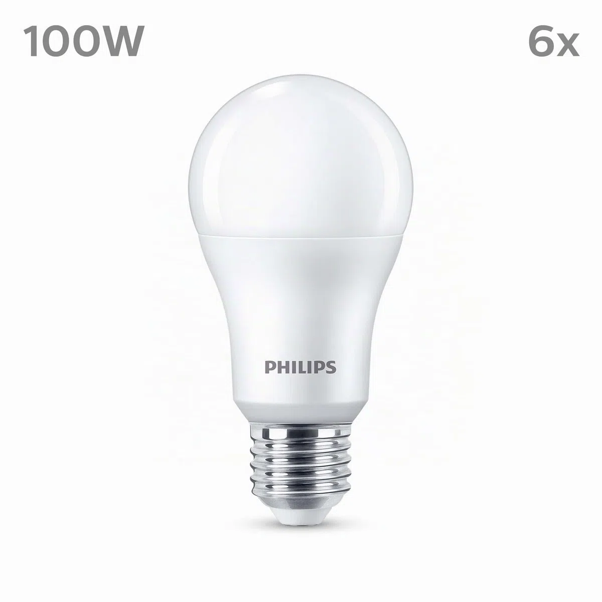 Philips LED E27, confezione da 6 lampadine, equivalente a 100 W, lampadine LED smerigliate, Plastica, Luce Bianca Naturale 4000K, LED a risparmio energetico con lunga durata