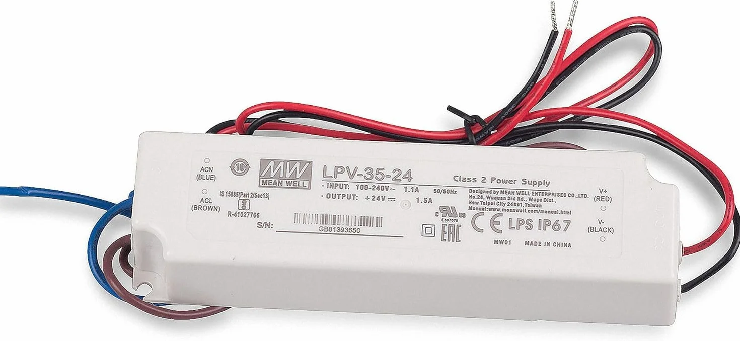 KingLed - Alimentatore Impermeabile IP67 Modello MeanWell LPV-35-24 Potenza 35W DC 24V Trasformatore Mean well per Led