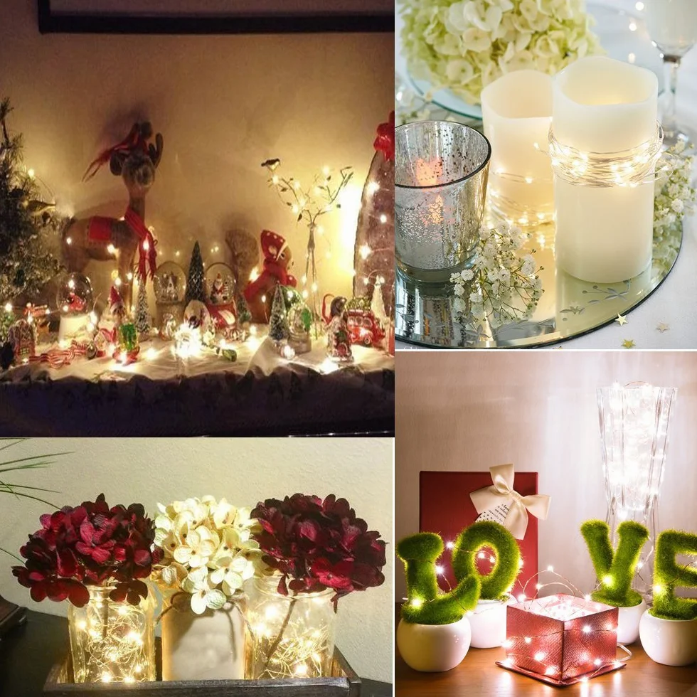 BXROIU 2 x 50 LEDs Stringa Luci a Batteria,Catene Luminose Filo d'Argento 5M,8Modalità,Timer e Telecomando,per Interni ed Esterni,Feste,Matrimoni,Giardino e Decorazione Natalizia(Bianco Caldo)