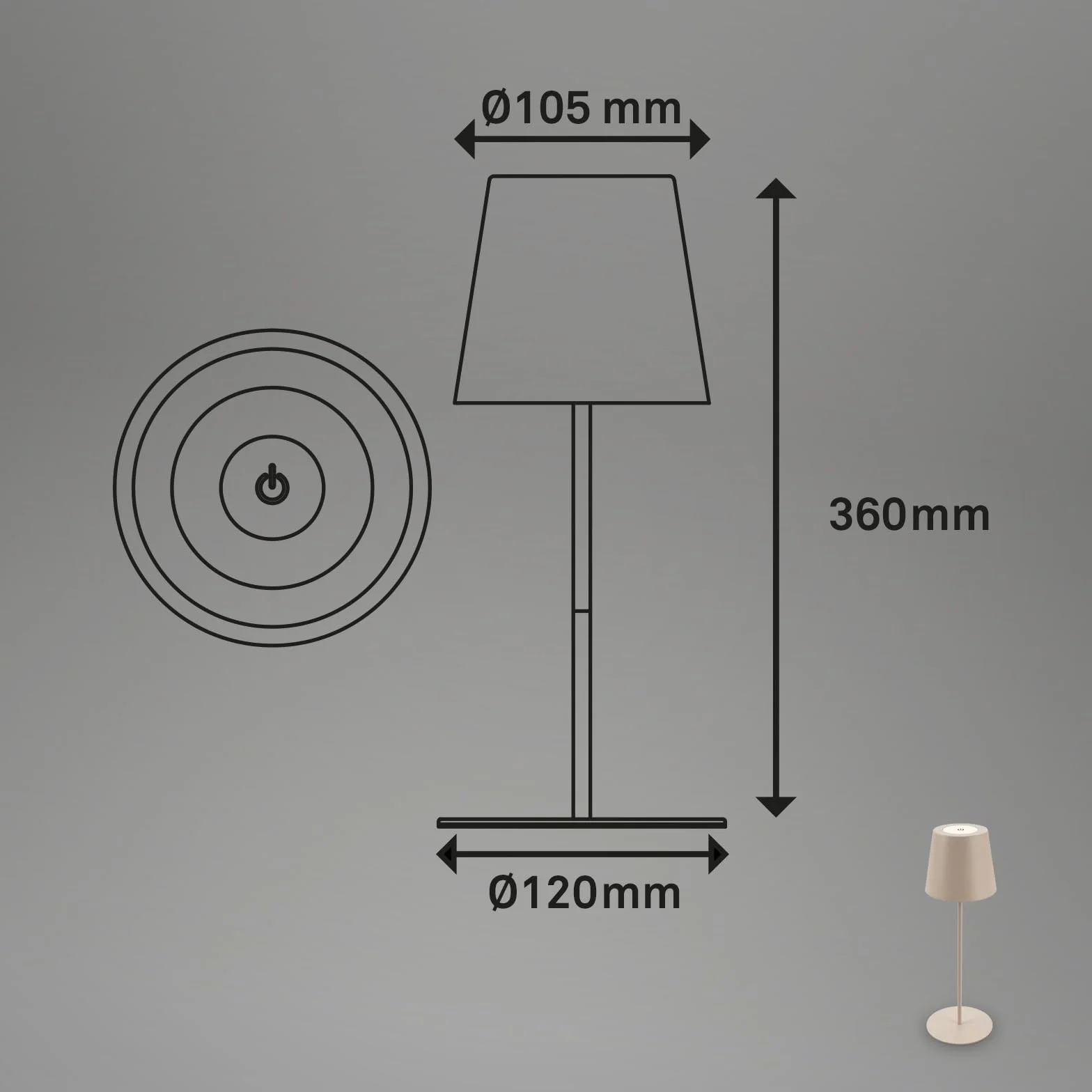 BRILONER - Set di 2 lampade da tavolo LED senza fili con touch, dimmerabili a livelli, regolabili in altezza, lampada da scrivania senza fili, lampada ricaricabile, comodino, 12x36 cm, beige