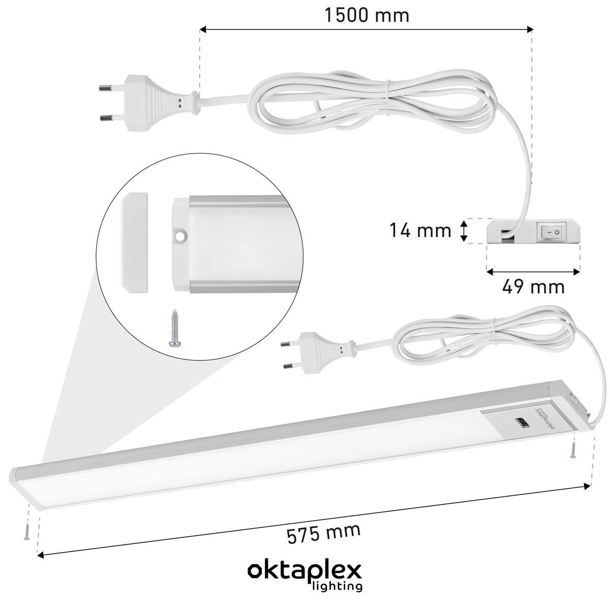 Oktaplex Riva Sottopensile LED Piatto Dimmerabile Bianco Caldo 57,5cm Con Sensore 690lm 10W 230V Argento