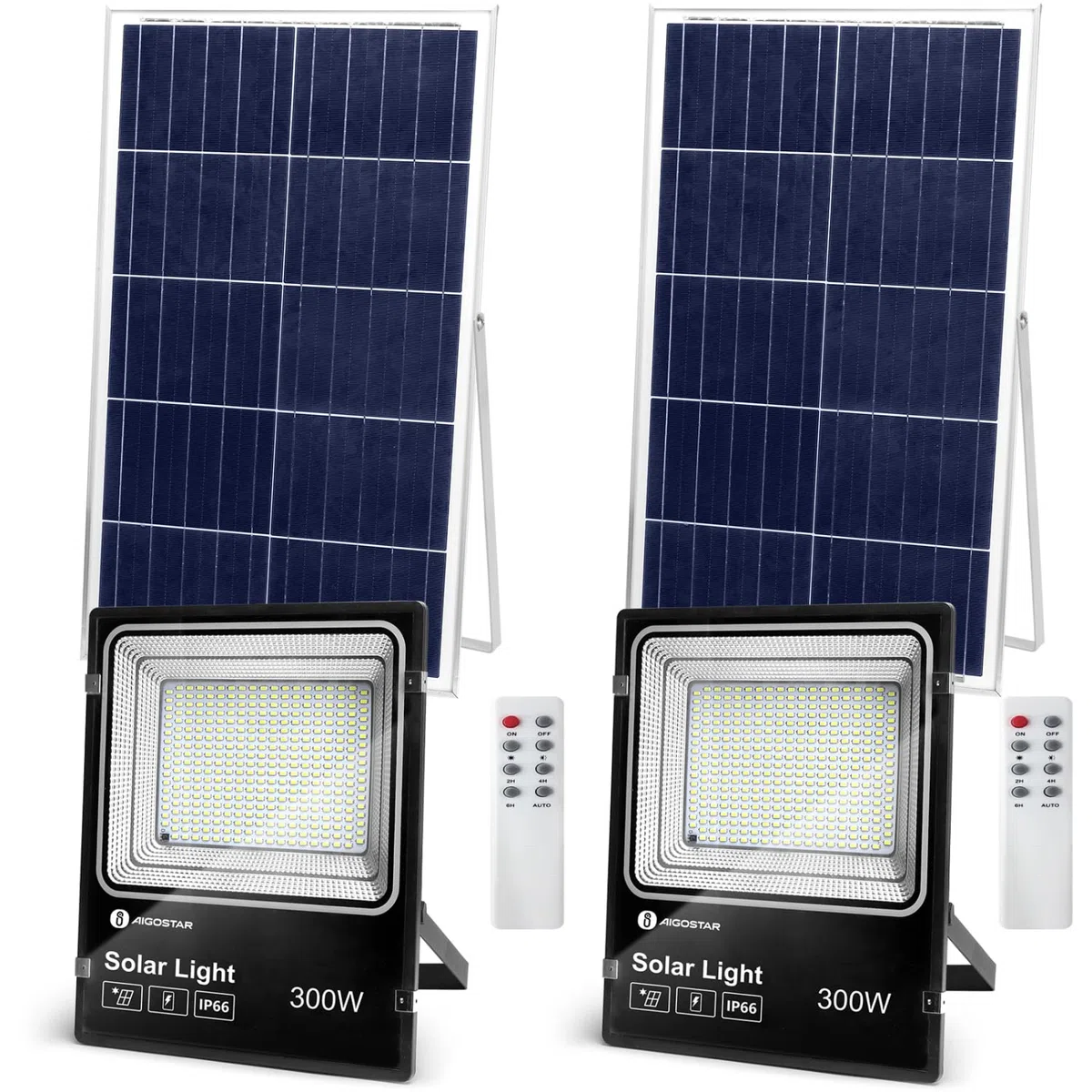 Aigostar-Faro led esterno con pannello solare,300W,6500K.Faretti led solari con telecomando.Grado di Protezione IP66,Super luminosa faretto led con pannello solar,Lunghezza del cavo 2M,2 Pezzi