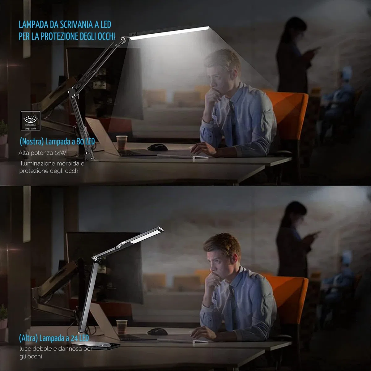 SKYLEO Lampada da Scrivania a LED - da Tavolo con clip - per la cura degli occhi - 3 modalità di luce x 10 livelli di luminosità - Nero