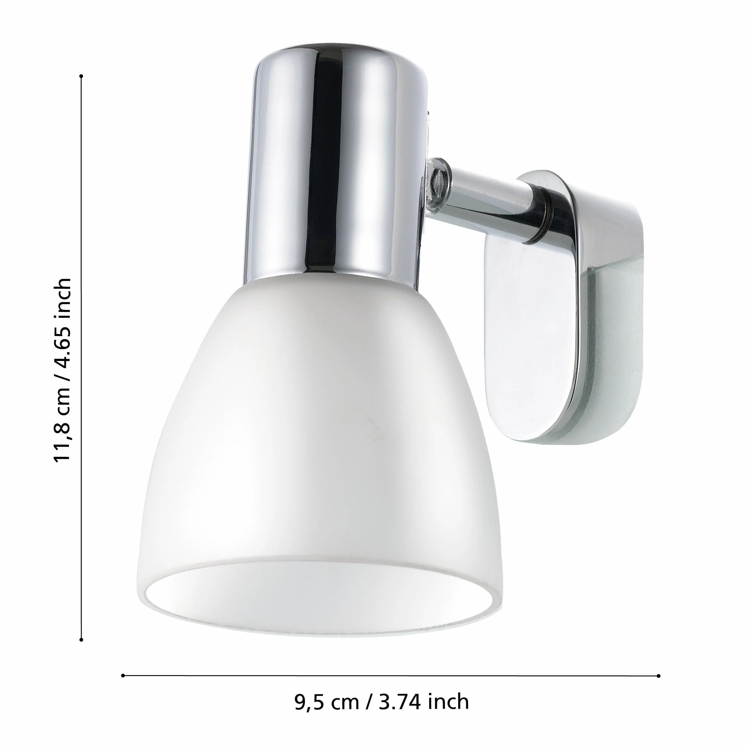 Eglo Sticker Lampada con finitura a specchio, applique, lampada cromata a specchio, metallo e vetro opalino satinato, lampada da bagno cromata, bianco, luce a prova di umidità, IP44, attacco E14
