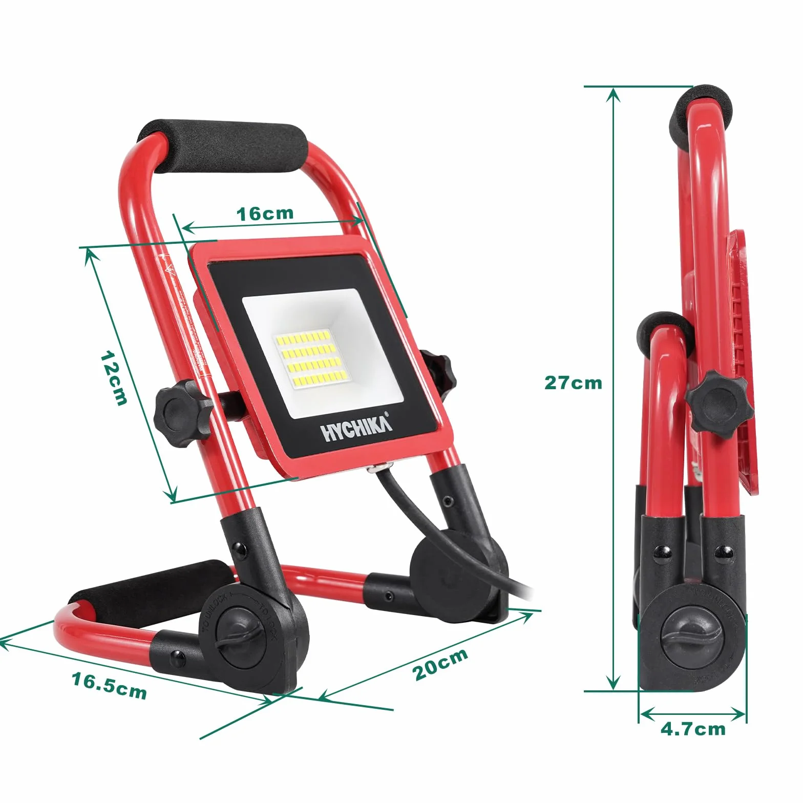 Faretto da Cantiere 30W, HYCHIKA IP65 Impermeabile, Faro LED Portátil con 3000 LM, 6500K Bianco Brillante per Esterno, Lavori, Giardini e Garage, Rotazione 360°, Cavo 2M [Efficienza energetica A++