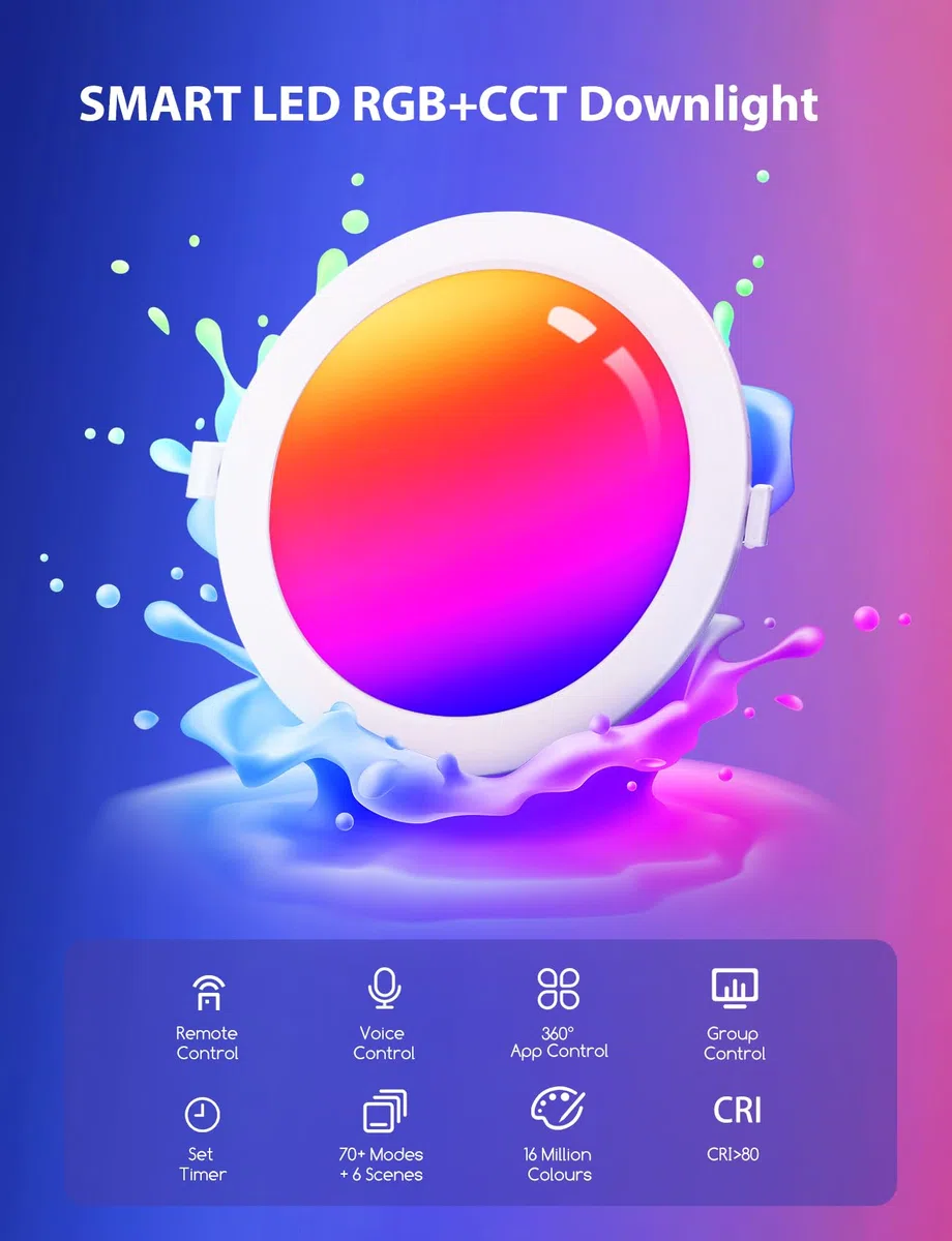 Aigostar 9W Faretti LED da Incasso per Cartongesso, 2 pezzi Faretto Led Incasso, Lampada da Incasso, App Controllo RGB Dimmerabile, Bianco Caldo a 2700-6500K 780LM, Compatibili con Alexa e Google Home