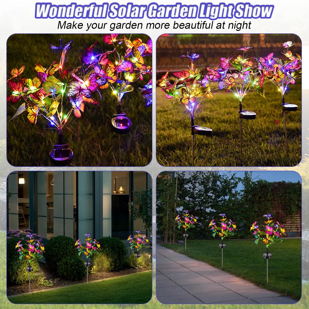 Lampade Solari da Giardino, 2 Pezzi Luci Solari Fiore Farfalla LED, Luce Solare Esterno Decorazione da Giardino Impermeabile Decorazioni di Giardino, Prato, Natale Regali di Compleanno Per le Donne