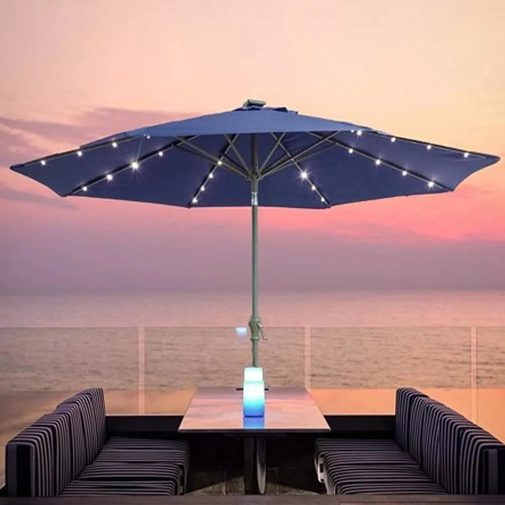 Ombrellone da Patio con LED a Energia Solare, Luci per Parasole a Energia Solare, Striscia Luminosa per Ombrellone da Giardino con Luce Colorata per Patio e Spiaggia (Bianco Caldo)