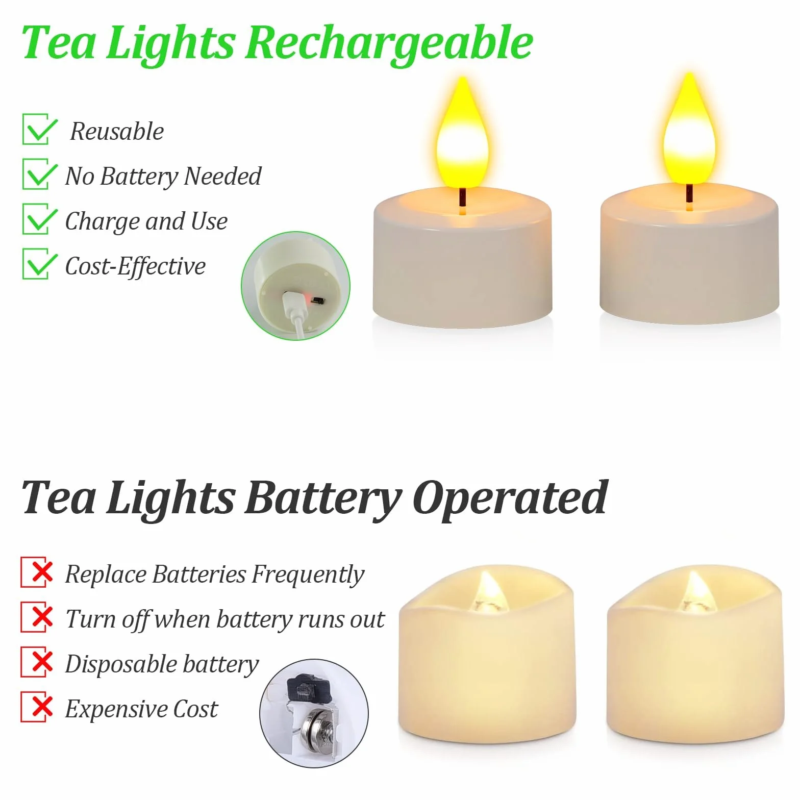 SoulBay 6 pezzi Tea Light Candele LED con Telecomando, Candele Finte LED Batteria USB Ricaricabili Elettriche Effetto Reale con Timer, Natalizie Decorative Luci per Halloween Casa Natale Decorazioni