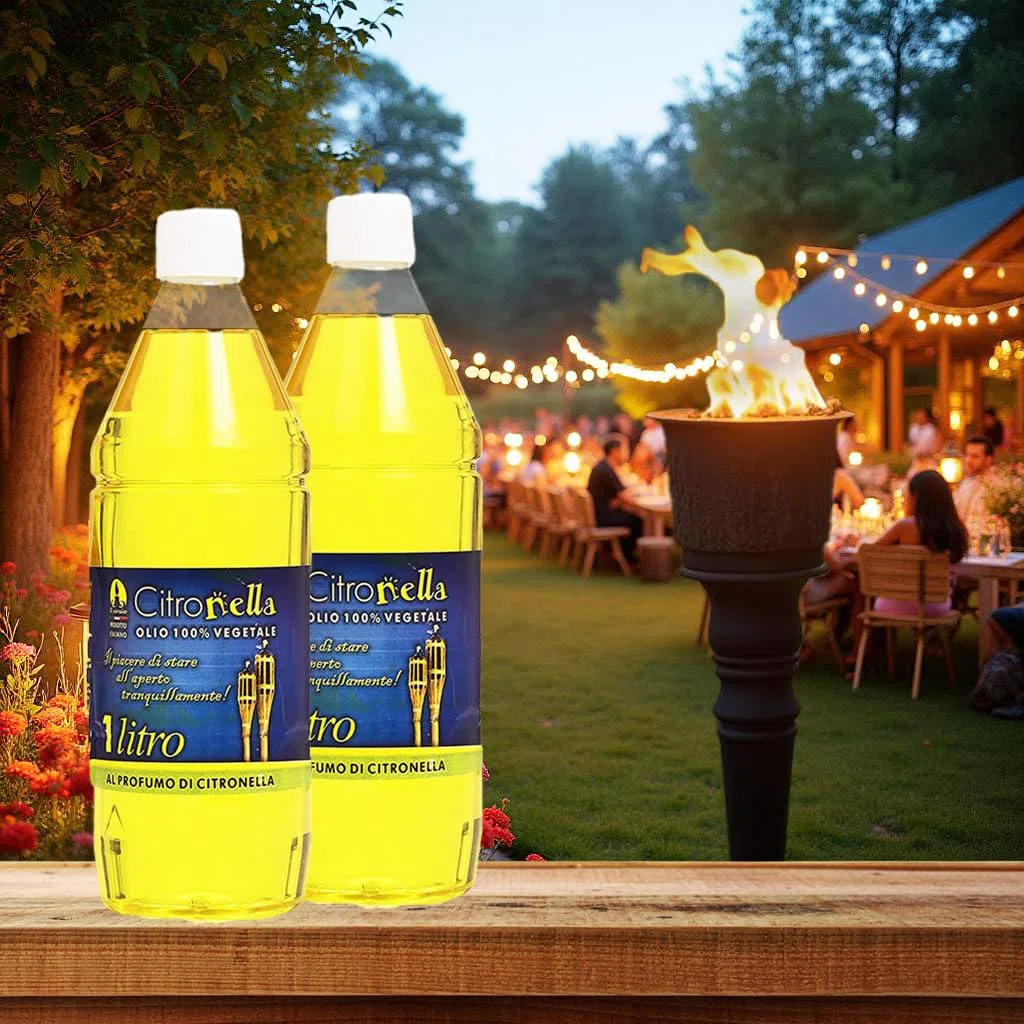 Olio Combustibile alla Citronella Vegetale - per Torcia, Fiaccola, Repellente per Zanzare, Torcia, Lampada, Giardino, Protezione, Terrazzo, Campeggio - per Spazi Esterni 1 Litro