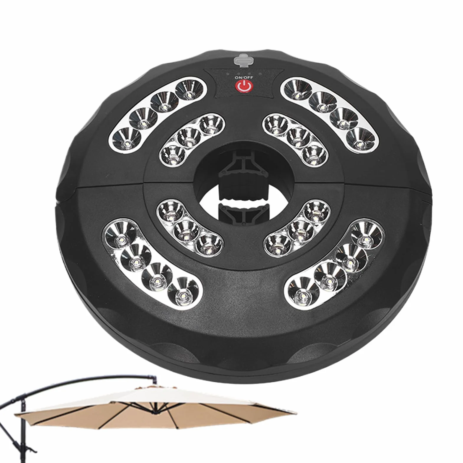 Luci sotto l'ombrello, lampade ricaricabili per esterni, illuminazione a LED impermeabile, 3 modalità di luminosità regolabili per patio, barbecue, campeggio, giardino, piscina, 20 x 20 x 3 cm