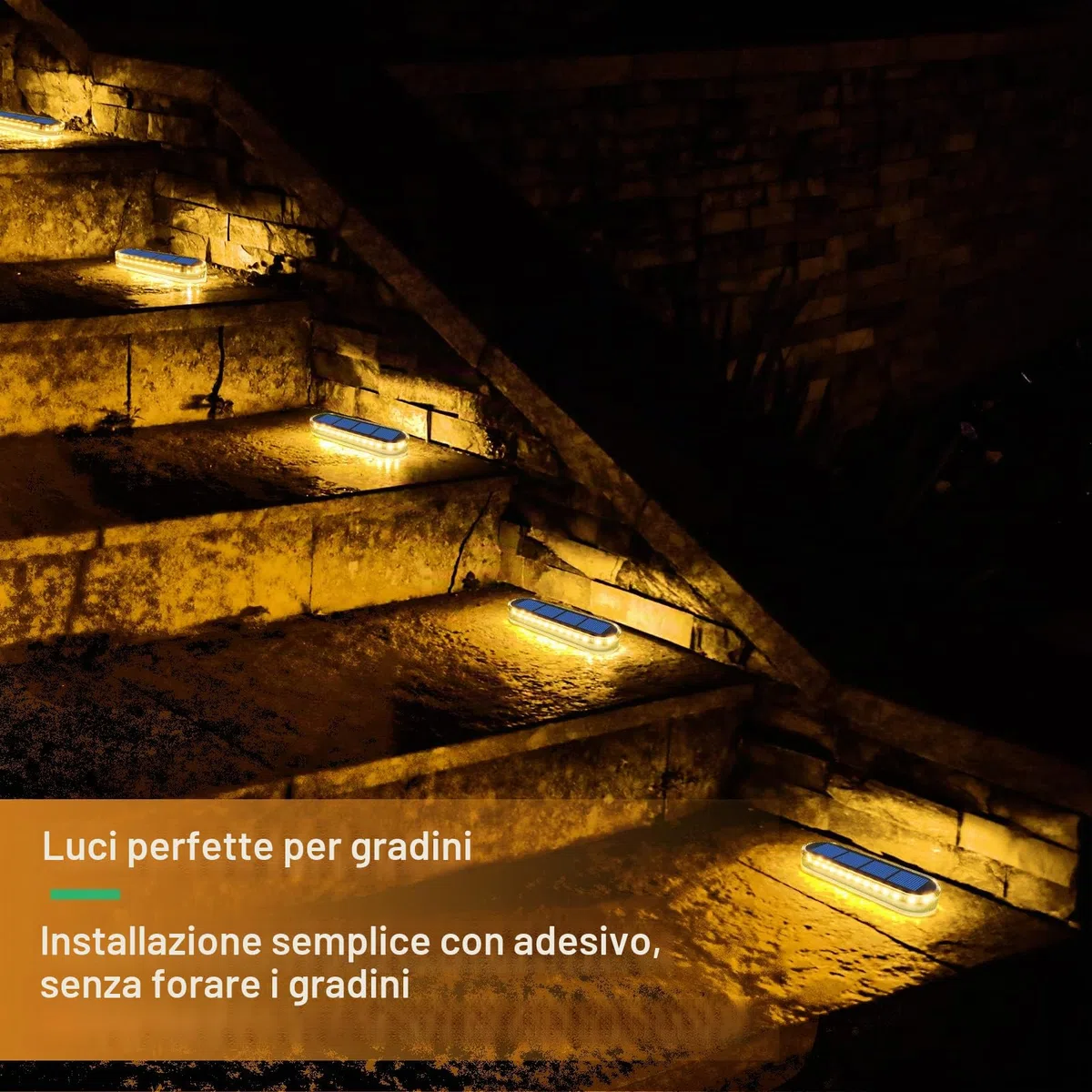 YiLaie Luci Solari da Giardino, Esterno, Lampada da Scala, Bianca Calda 2700K con On/Off Automatica da Percorso, LED IP68 Impermeabile Lampione 4 pezzi