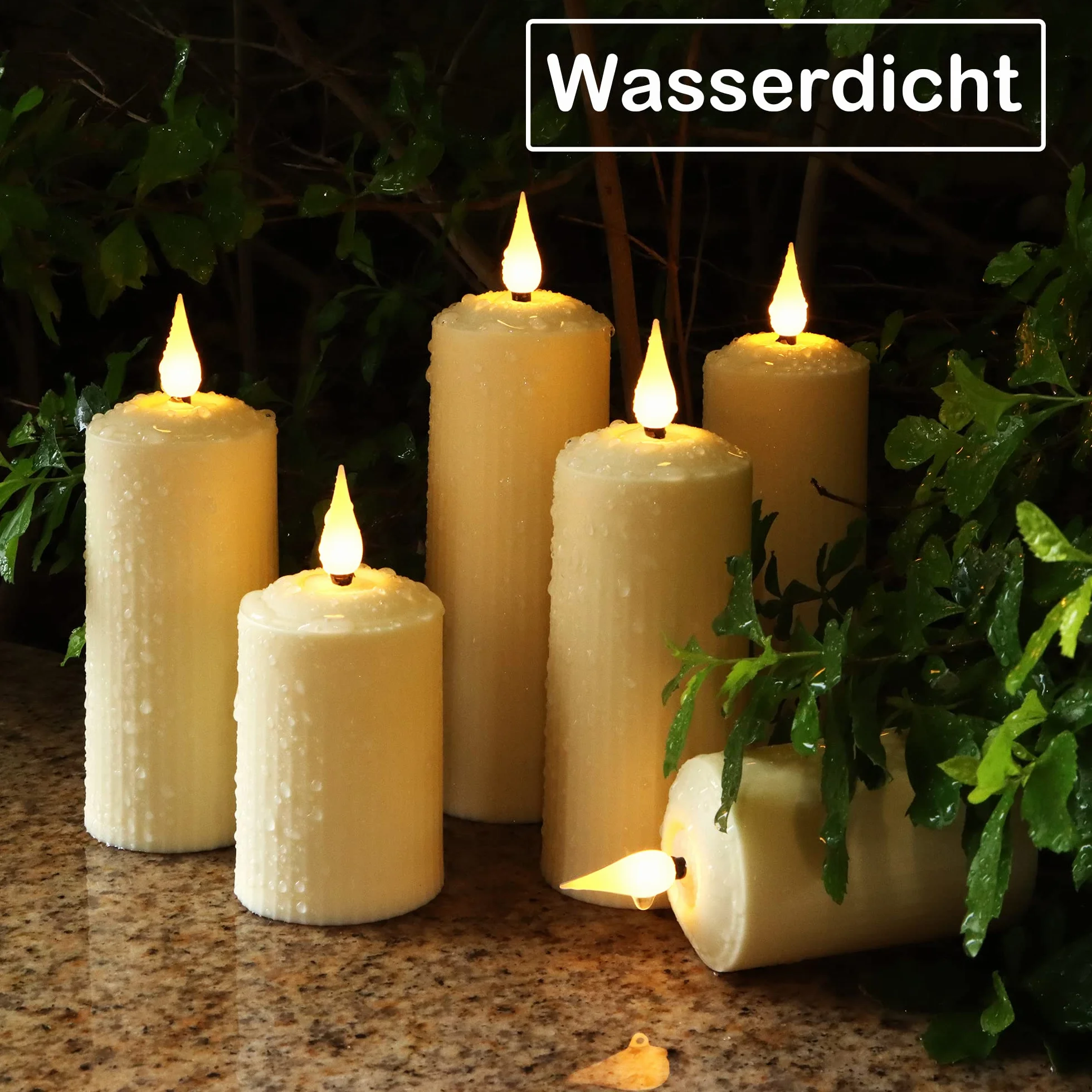 yunsheng Candele LED ricaricabili con telecomando a 10 pulsanti, candele impermeabili da esterno senza fiamma con timer 6/8H, set di 6 candele romane (5,1x10,5/14/16,5 cm), avorio, tipo-C