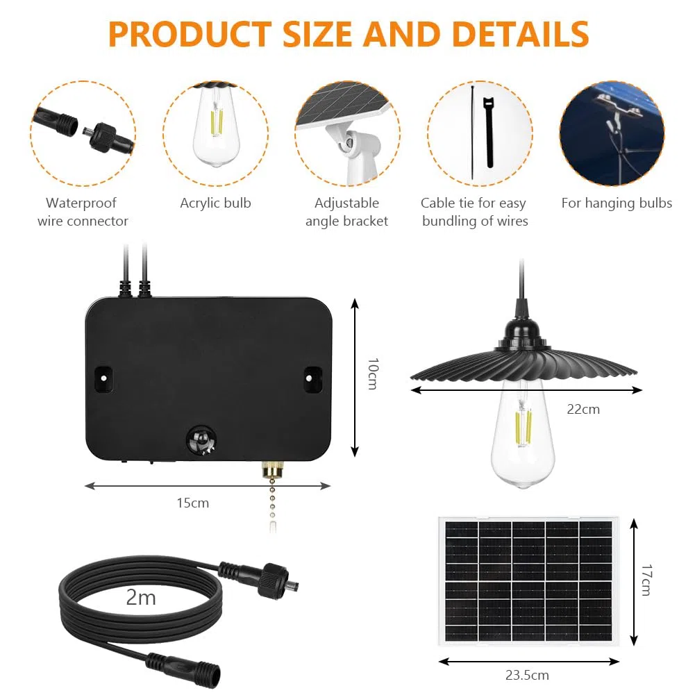 HOTUT Lampada solare da esterno ed Interno, Lampadario Solare con Telecomando e Timer, IP54 Impermeabile Lampada Solare con Sensore per Giardino, Agriturismo, Garage, Balcone, Dimmerabile