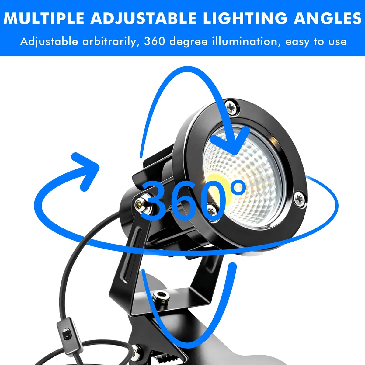 Faretto a LED con morsetto: alloggiamento in alluminio, IP65, impermeabile, da giardino con spina e interruttore da 1,8 m, illuminazione da giardino per interni ed esterni (bianco caldo)