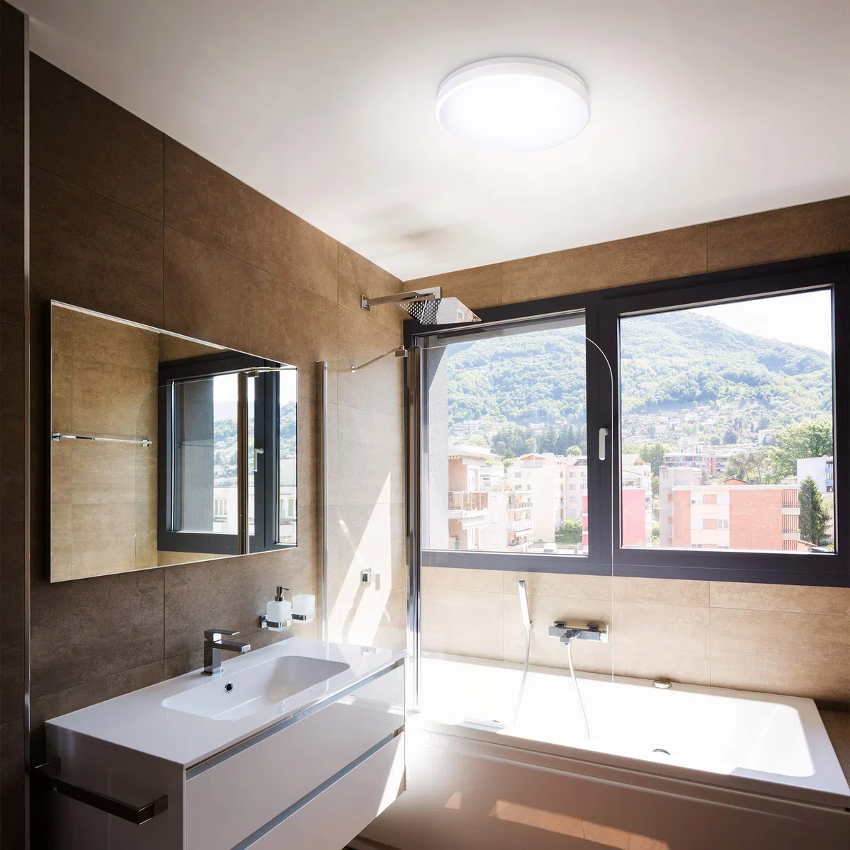 B.K.Licht Plafoniera LED, lampadario bagno a luce bianca naturale 4000K, 13W, 1600 Lm, lampada da soffitto resistente agli schizzi d'acqua IP54, plafoniera diametro 22cm, plastica, 230V