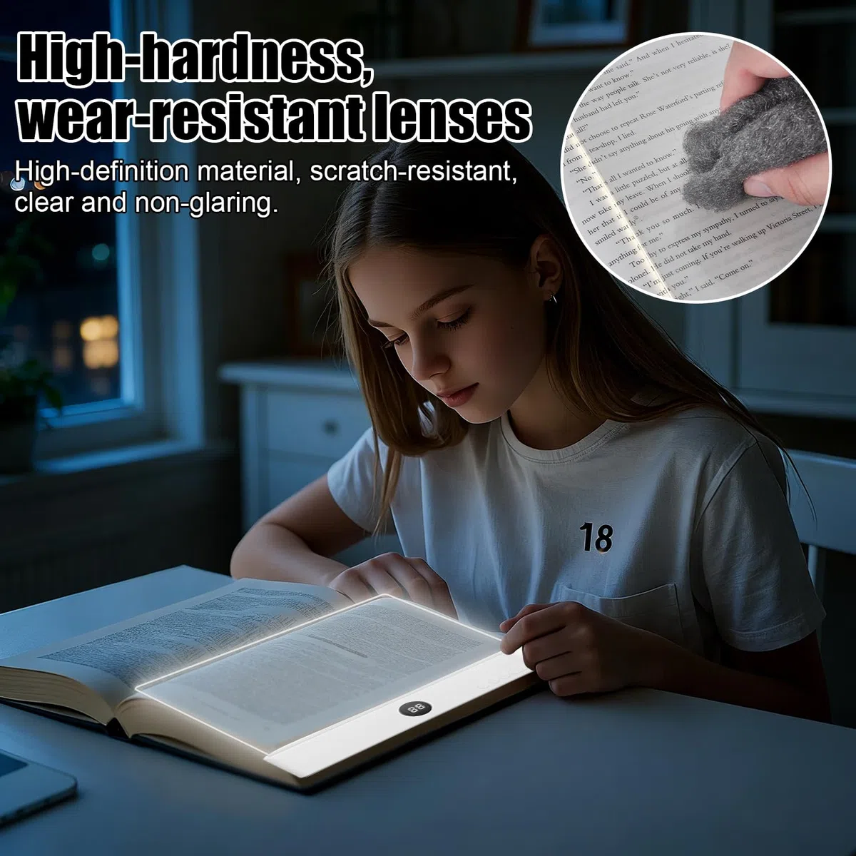 Lampada Libro Piatta, Luce per Libri Piatta, Luce per libri a LED intelligente, Lampada da Lettura Portatile Piatt-a, Lampada lettura a pannello LED con 3 colori e timer, Per Camera da, Scuola