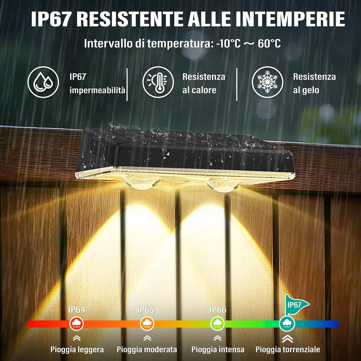 Applique da Esterno Solare Impermeabilità IP67, 4 Pezzi Luce Solare LED Esterno RGB con 8 Modalità Lampade Solari da Esterno per Cortile, Giardino e Recinzione