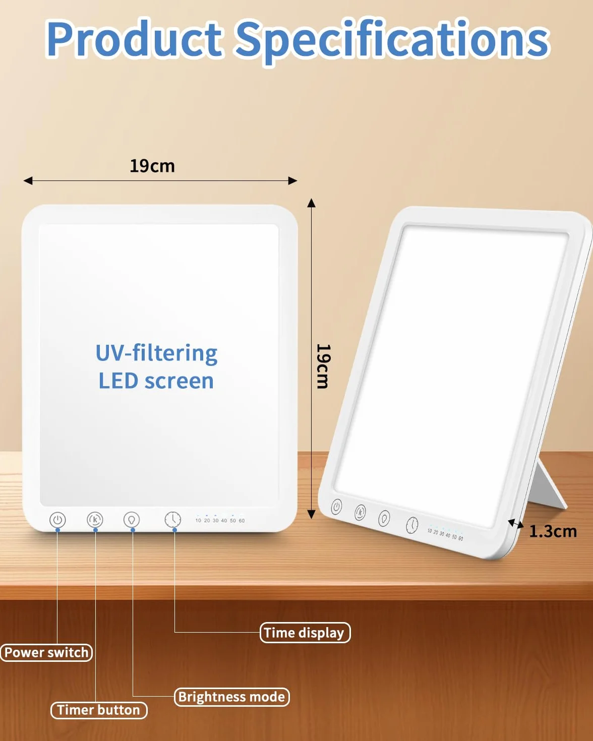 Lampada a luce diurna 10000 LUX, lampada per terapia della luce con 3 temperature di colore, 10 livelli di luminosità e 6 timer, lampada LED a diurna senza raggi UV con