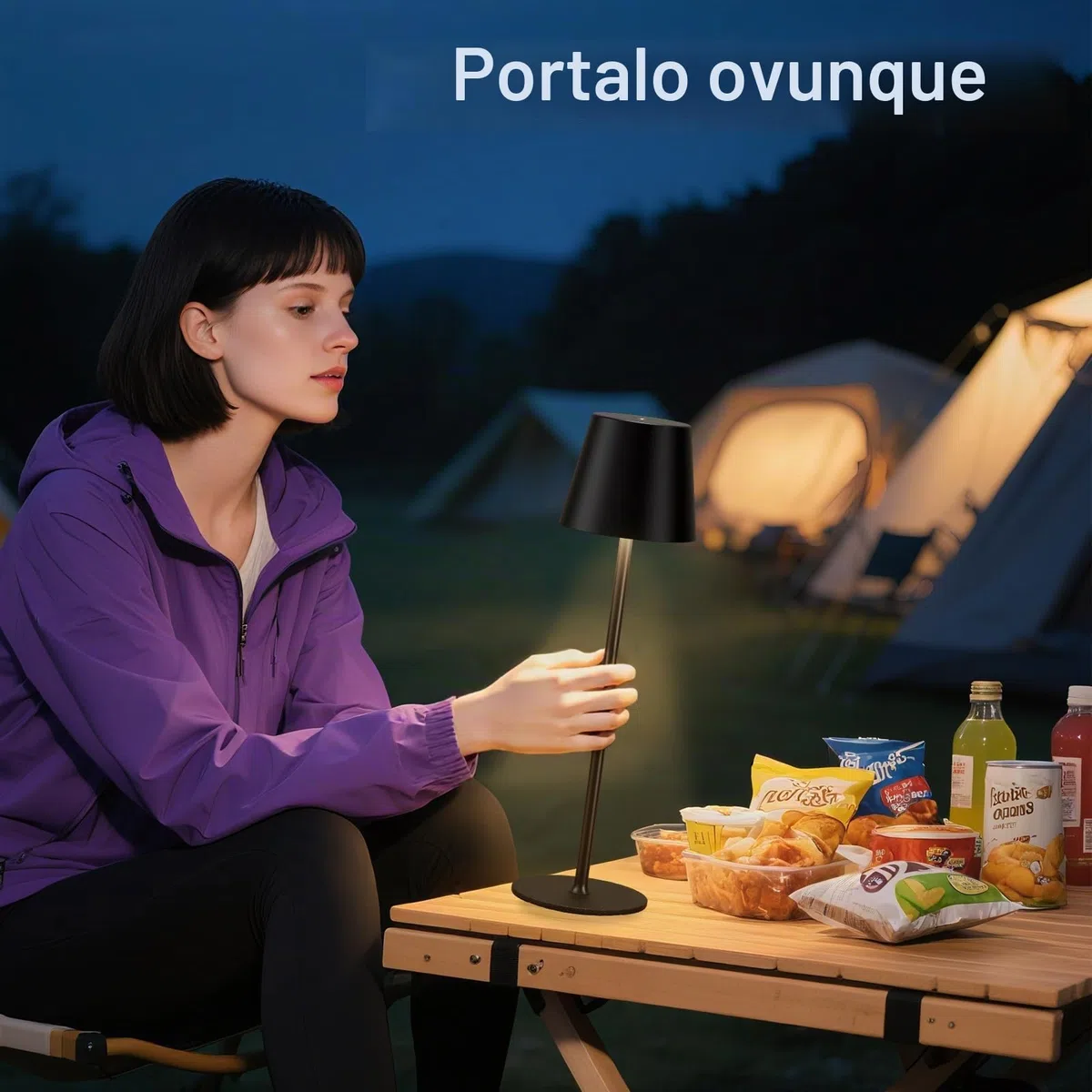 Lampada da Tavolo Senza Fili LED Dimmerabile, 3 Modalità di Colore, Lampada da Comodino Touch Ricaricabile per Camera da Letto, Soggiorno, Campeggio all'aperto Esterno Verande(Nero)
