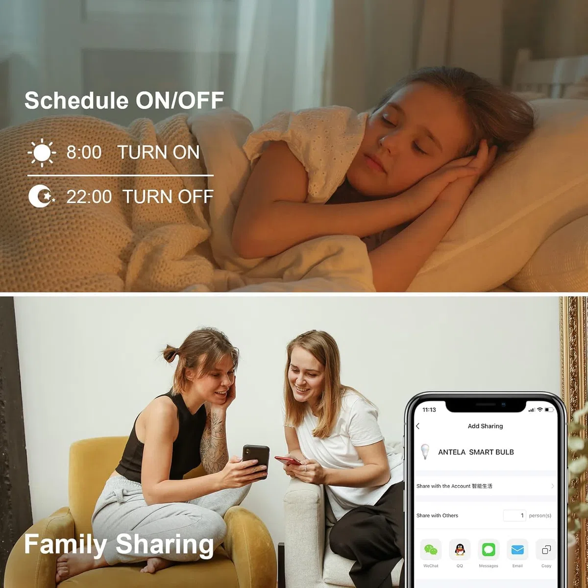 ANTELA Lampadine LED Alexa Inteligente WiFi E27 12W 1350LM, Dimmerabile Lampadina Smart, 94W equivalente, RGB & 2700K-6500K bianco freddo caldo, compatibile con Alexa/Google Home, 2 pezzi