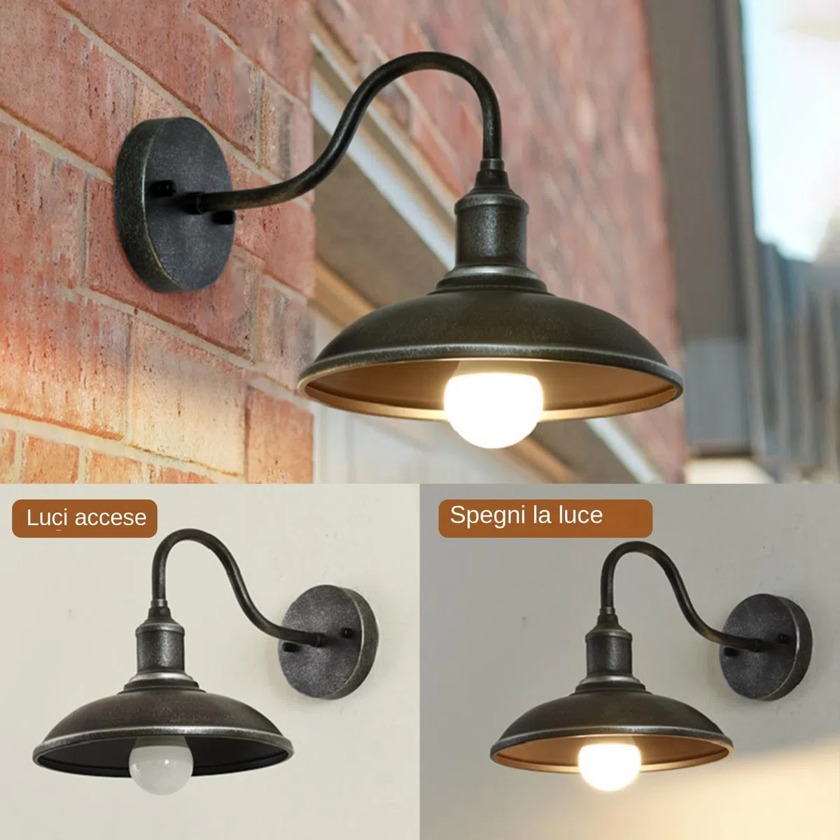 Illuminazione da parete con applique vintage - Lampada rustica impermeabile luce esterna, apparecchio in metallo paralume vetro per un'illuminazione elegante | esterno bagno, camera letto, soggiorno