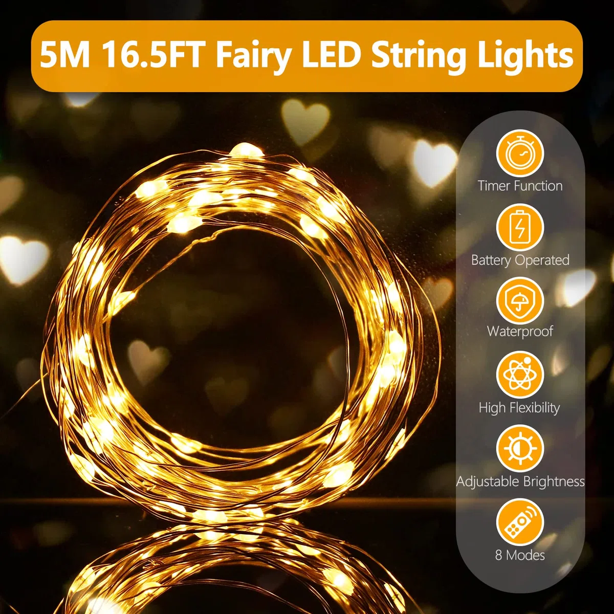 Luci Led a Batteria, 5M 50 LEDs 8 Modalità Lucine led Decorative IP65 Impermeabile con Telecomando, Timer e Dimmer per Interni e Esterni, Natale, Feste, Camera (4 Pezzi, Bianco Caldo)