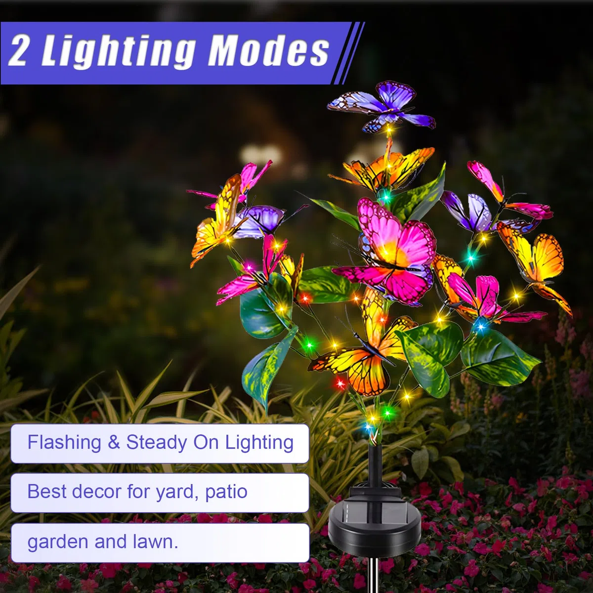 Lampade Solari da Giardino, 2 Pezzi Luci Solari Fiore Farfalla LED, Luce Solare Esterno Decorazione da Giardino Impermeabile Decorazioni di Giardino, Prato, Natale Regali di Compleanno Per le Donne