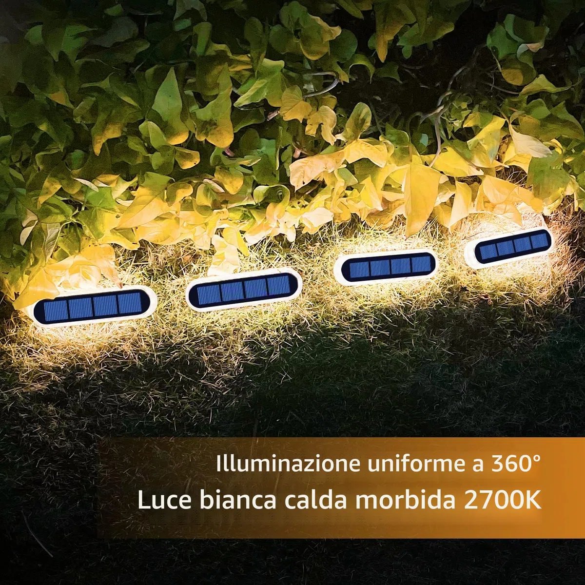 YiLaie Luci Solari da Giardino, Esterno, Lampada da Scala, Bianca Calda 2700K con On/Off Automatica da Percorso, LED IP68 Impermeabile Lampione 4 pezzi