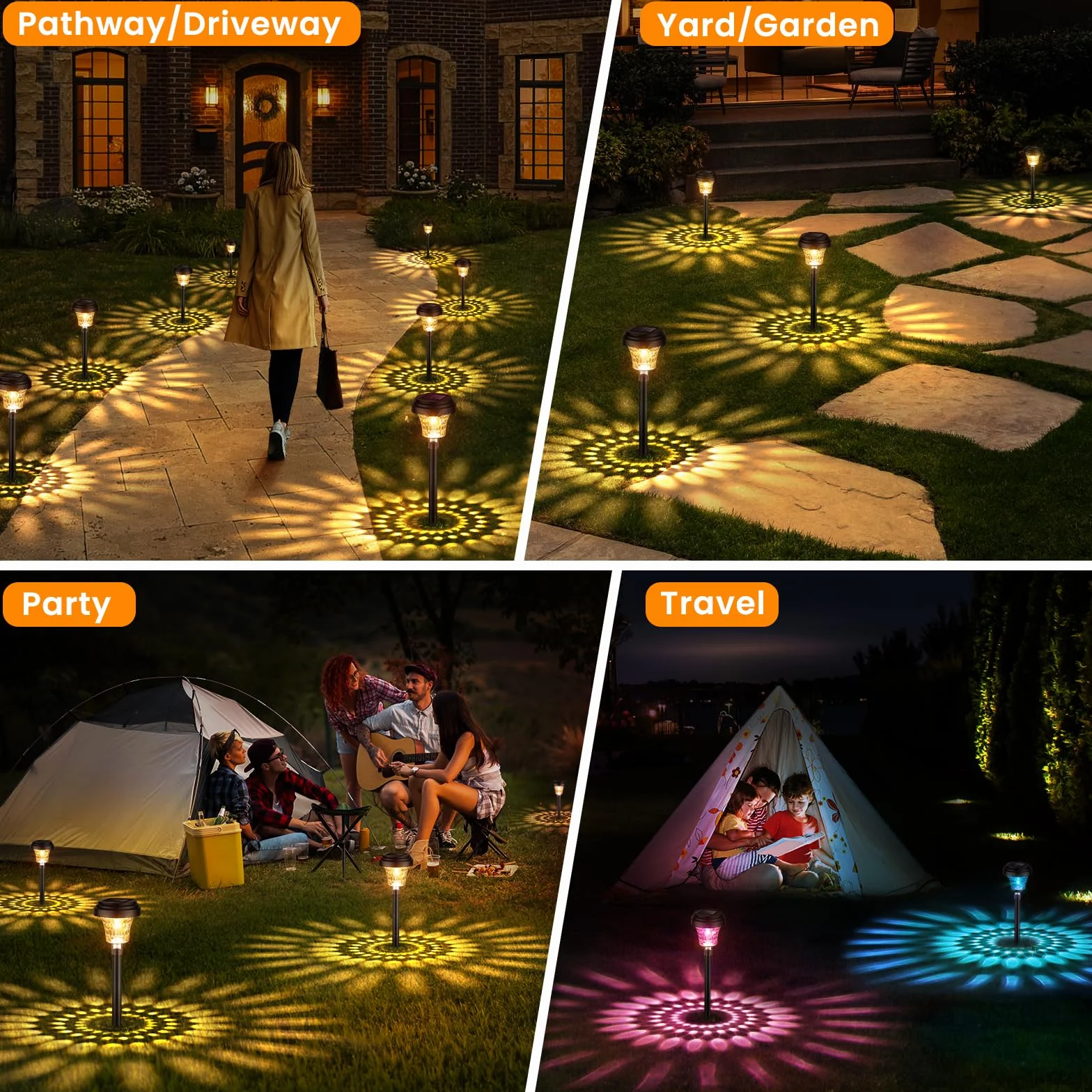 Luci da Esterno Giardino Solari 8 Pezzi, Lampade Solari da Giardino con Luce Calda e 7 Colori RGB, Illuminazione Luci Solare Esterno Impermeabile IP65 per Sentieri, Decorazione di Giardini