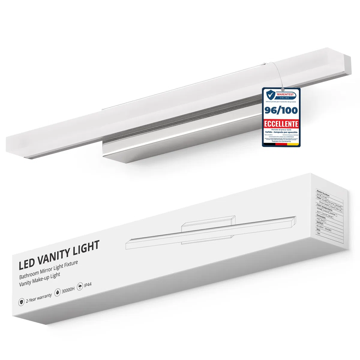 Yafido Luce per Specchio Bagno 40CM LED Applique Lampada Bianco Naturale 4000K, 9W Cromo Luci IP44 Moderno Lampade sopra Mobile Lavandino 230V Bathroom Light over Mirror