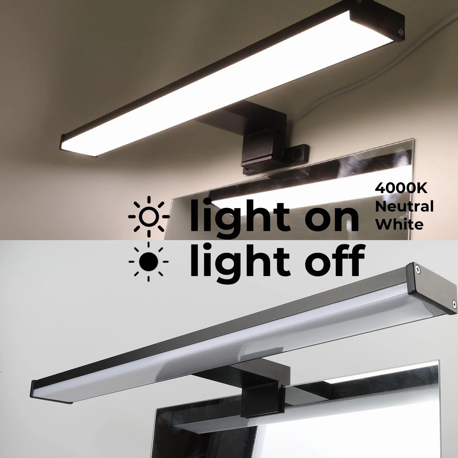 Alpinaluz Applique LED da Specchio Nero per Bagno – 4000K Luce Bianca Neutra – IP44 – Struttura in Alluminio e Supporti in Policarbonato – Installazione su Specchio, Muro o Mobile (40cm 10W)