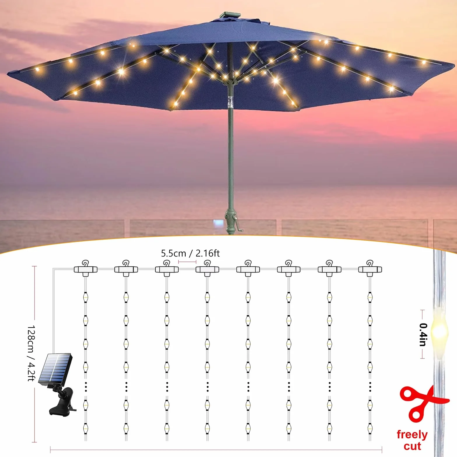 Illuminazione per ombrellone, 104 LED Illuminazione per ombrellone con telecomando, IP67 Luce a catena per ombrellone, Luci per ombrellone da giardino, Striscia luminosa decorativa per baldacchino per