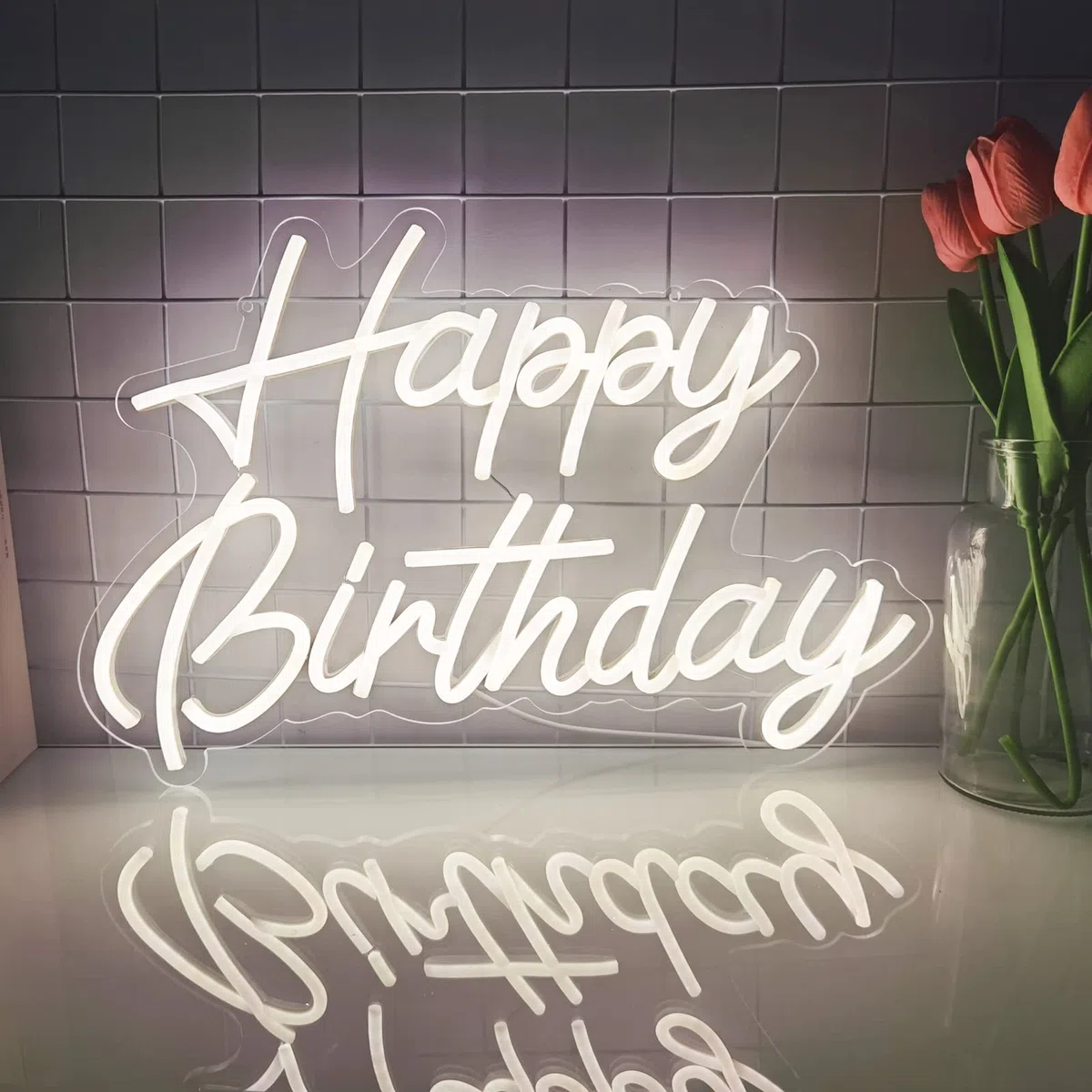 Buon Compleanno Neon Segno, Caldo Bianco Festa di Compleanno Sfondo Decorazione USB Alimentazione Decorazione Camera da Letto Parete Decorazione 5V 16,5 * 11