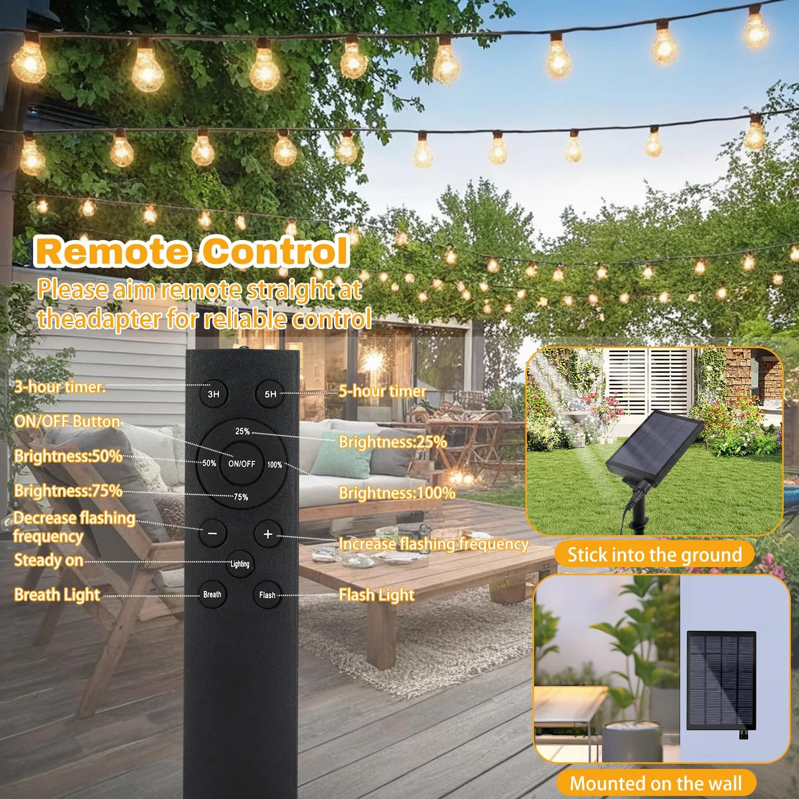 Sprifityy Catena Luminosa Esterno Solare,Catena Luci Luminosa Esterno Giardino,con Telecomando Lampadine G40 Dimmerabile,IP44 per Giardini Terrazze Balconi,Luce Calda Lampadina (16m)
