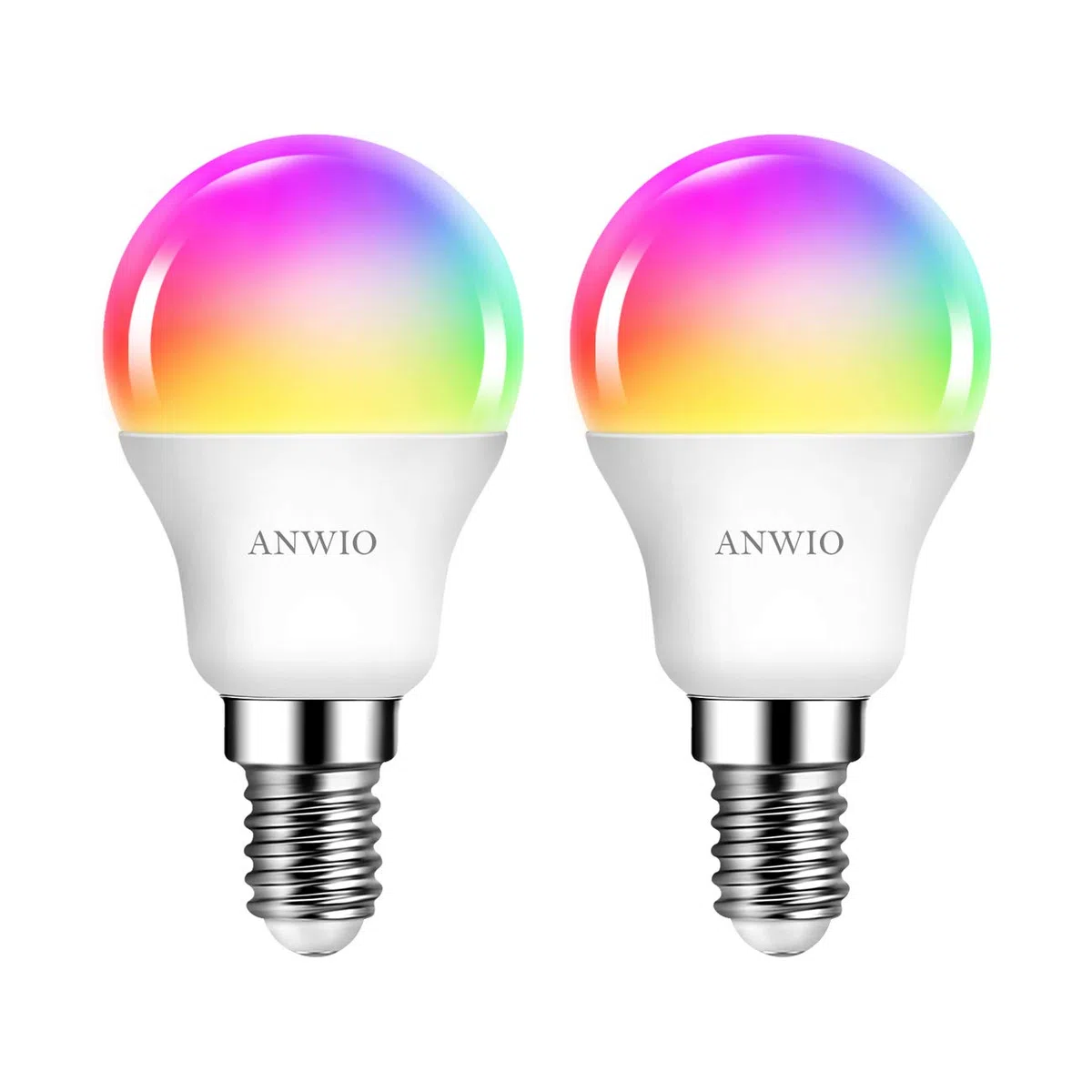 ANWIO Lampadina Alexa, Lampadina Smartx, 5W Equivalenti a 40W, 470Lm, G45,Lampada Smart Wifi E14 con Telecomando Compatibile con Alexa, Echo and Google Assistant, RGB Intelligente Dimmerabile,2 Pcs