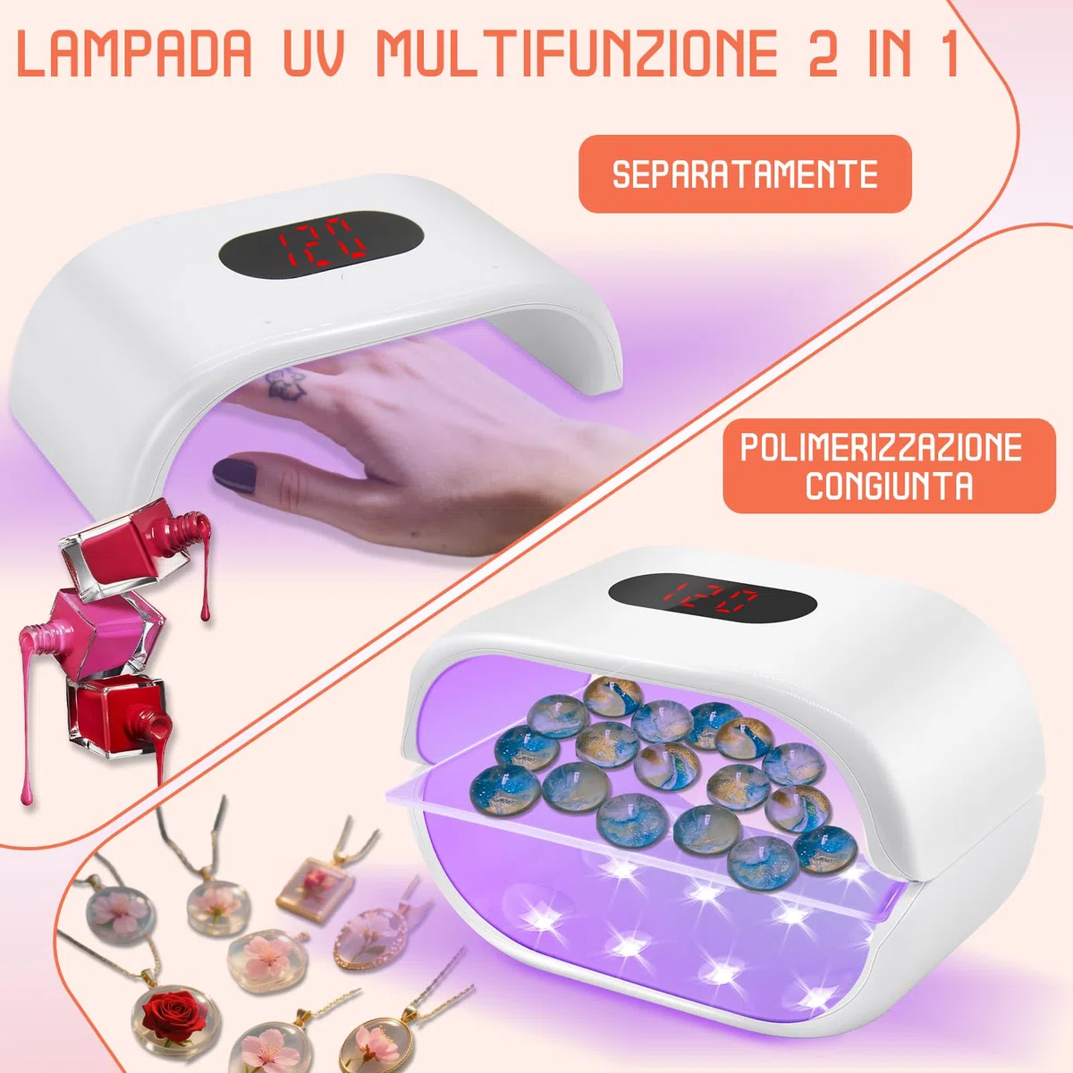 Lampada UV per resinas,lampada a doppio lato in resina UV con display LED,36 W,asciugatura rapida,regolazione dell'ora regolabile,utilizzabile per fai da te,resina,forme di Gioielli