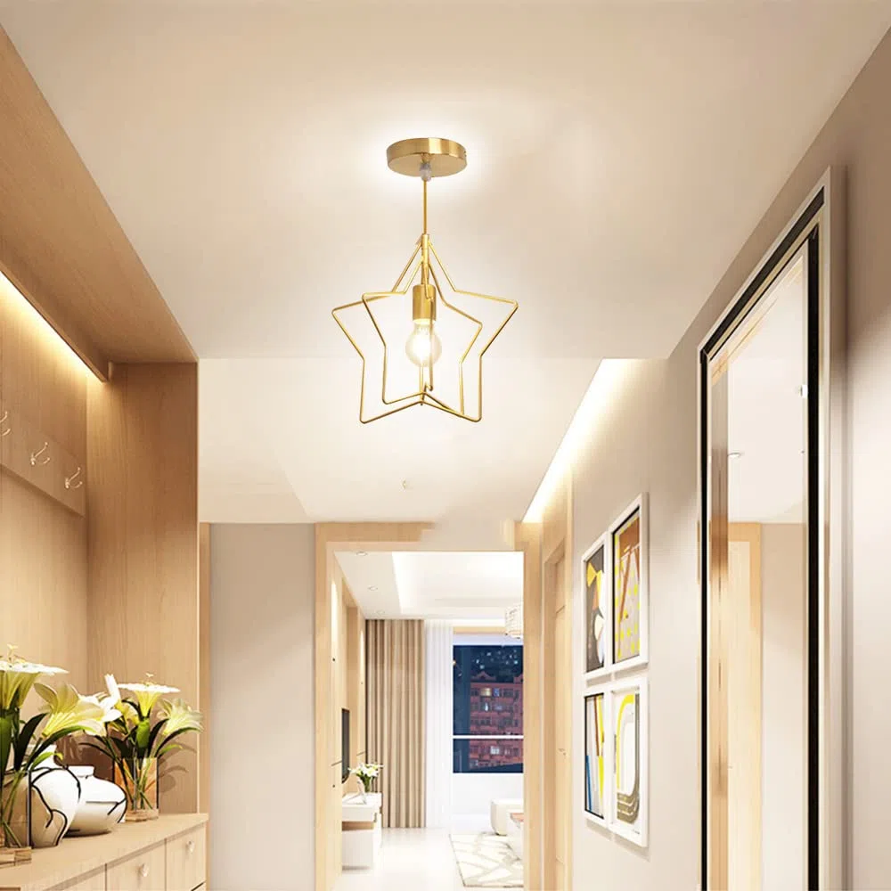 Lampadario moderno a sospensione a stella Lampada a sospensione con paralume in Ferro Lanterna a sospensione plafoniera da Soffitto per soggiorno ristorante E27 Sala da Pranzo Cucina Bar Cafe (Dorato)