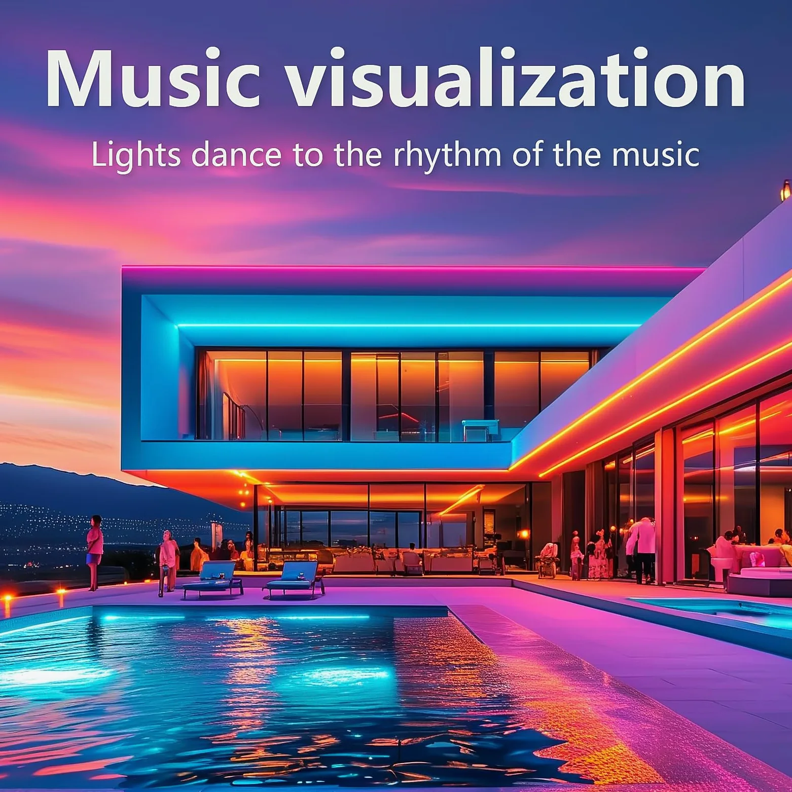 Striscia LED per esterni, 20 m, Smart IP67, musica sync, controllo app, montaggio a parete, RGB, impermeabile, per balcone, giardino, camera da letto, Natale, Halloween (No Remote Control)