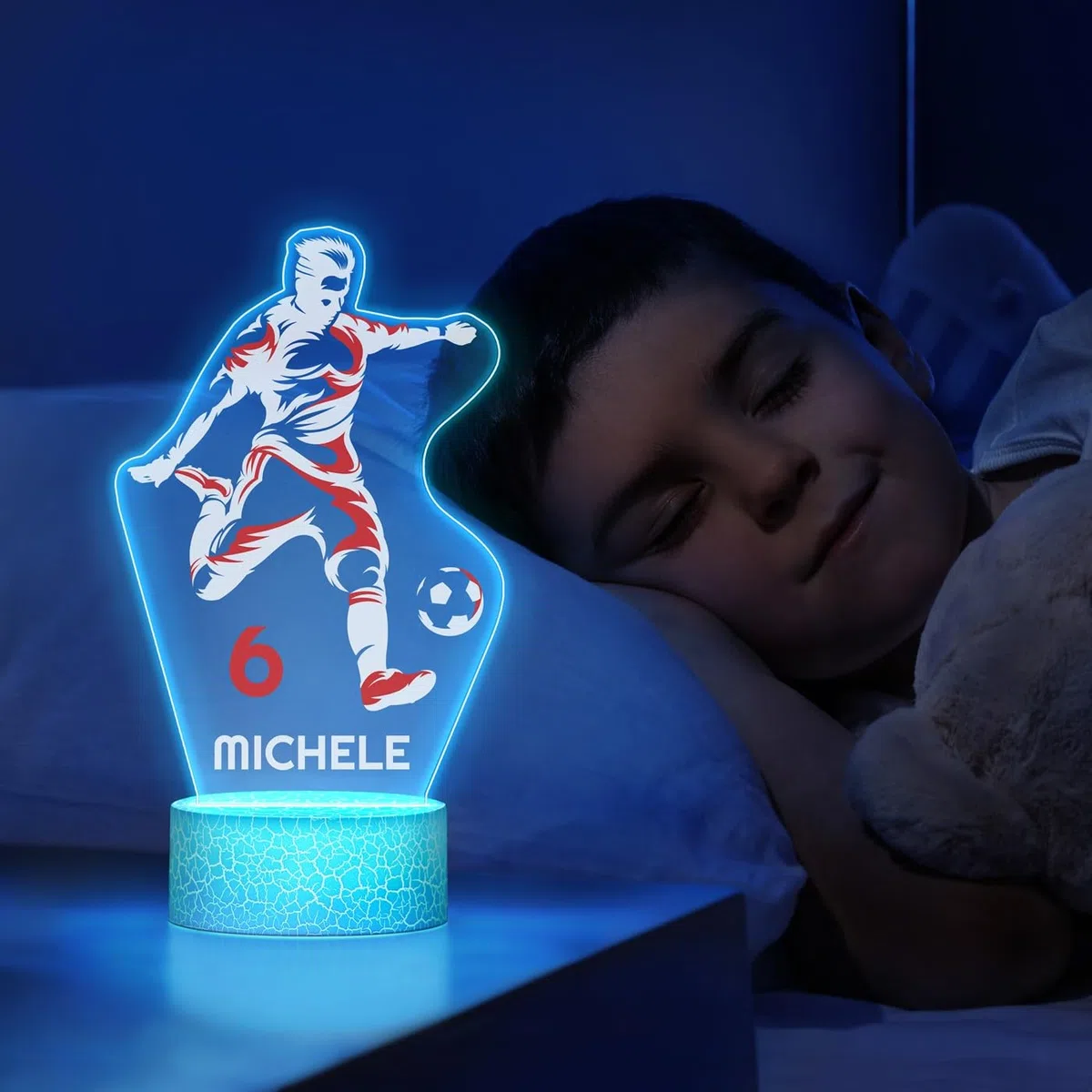 Maverton Lampada da notte personalizzata calcio - RGB 16 Colori - Regalo Comunione Maschio, Regalo Bambino 10 Anni Maschio, Regalo Comunione Bambino - Idea Regalo Compleanno per Ragazzi