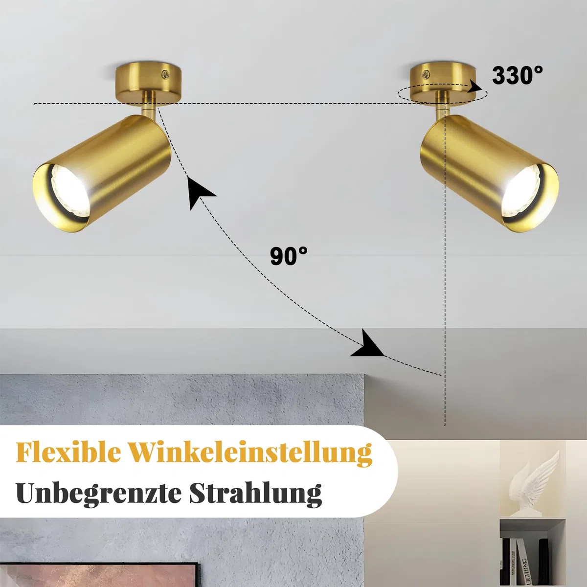 ZMH Faretto a soffitto a LED Faretto a soffitto da lettura luce da parete dorata Faretto a parete in metallo 360 ° attacco GU10 lampada da letto lampada flessibile (lampadine NON incluse)
