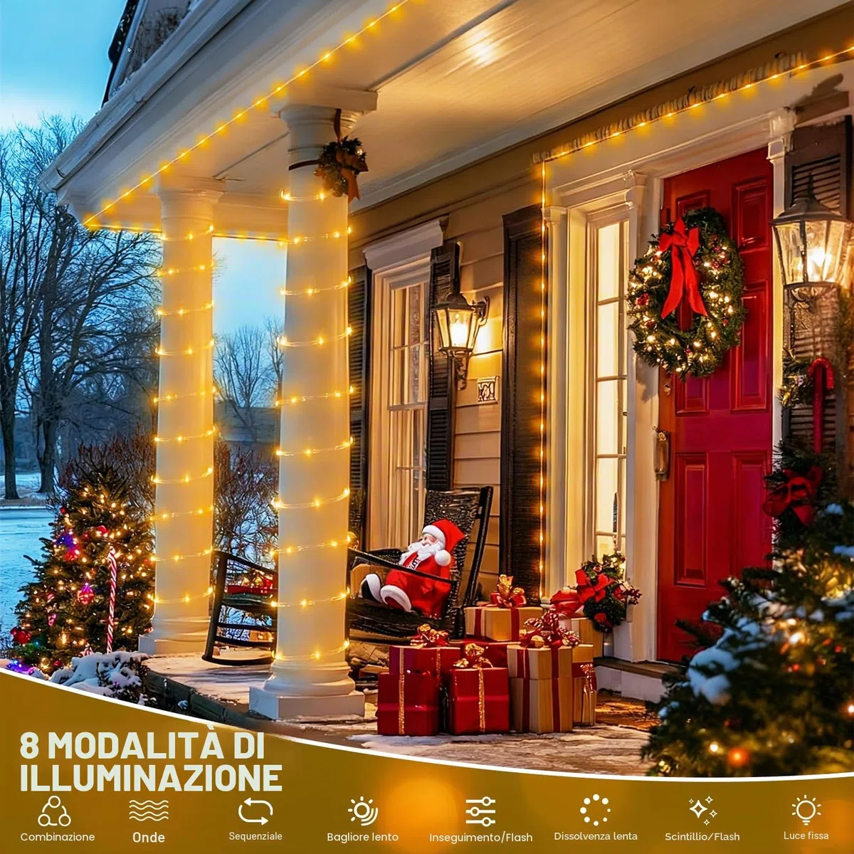 Tubo luminoso da 10 m, 200 LED con telecomando, diametro 7,5 mm, per esterni, IP65, impermeabile, 8 modalità, dimmerabile e timer, tubo luminoso a LED, per interni ed esterni, Natale, giardino, feste