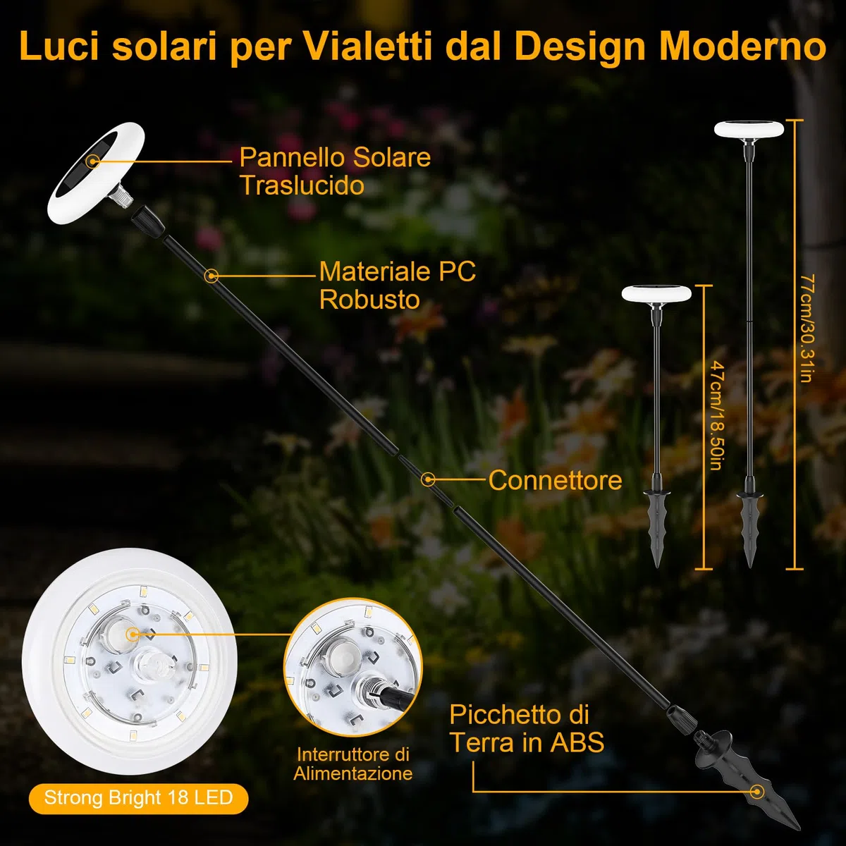 Luci Solari da Giardino 4 Pezzi Luci Solari Esterno Bianco Caldo lampada da giardino solare da esterno IP65 Impermeabie con Luci da giardino extra luminose da 34 lumen per Cortile Vialetto