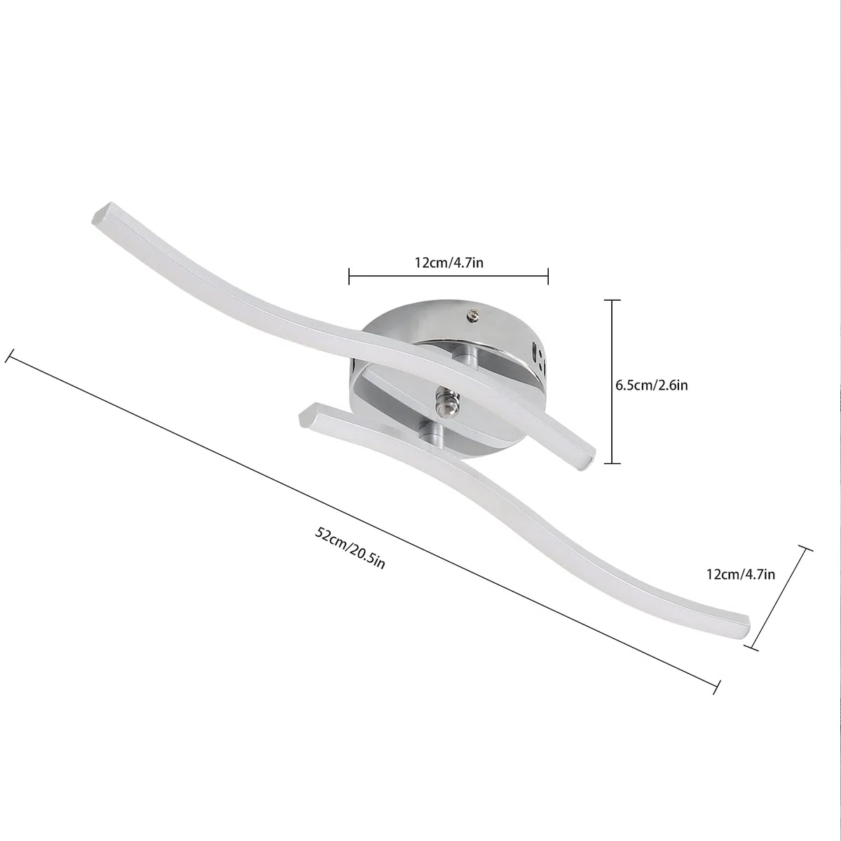 Goeco Plafoniera LED Soffitto Argento 14 W 52 cm 6500K Lampadario da Soffitto con 2 Fiamme Moderni Design Curvo Luce Bianca Fredda Lampada in Acrilico per Camera da Letto Soggiorno Cucina