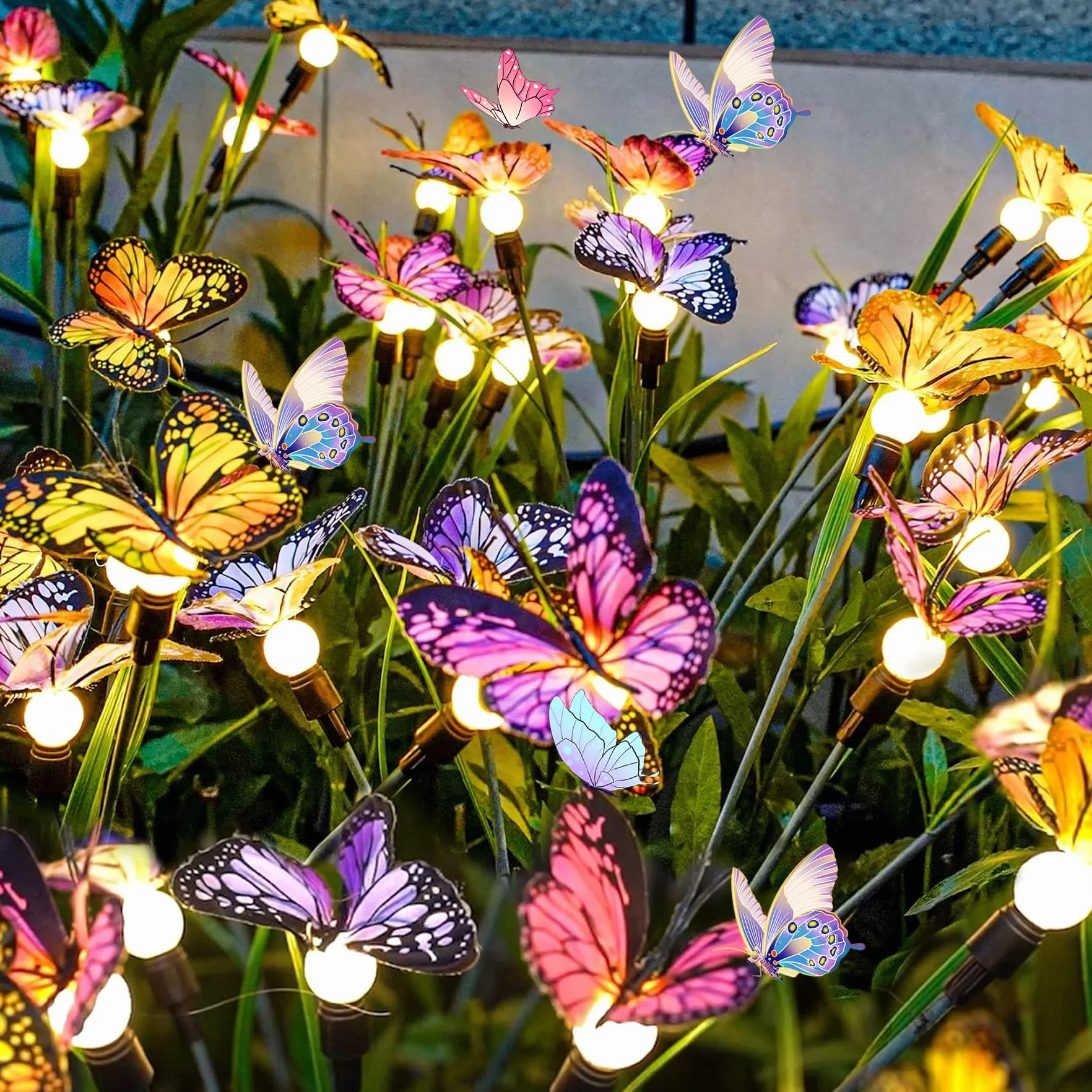 VEEKAY 2 lampade solari per cortili, terrazze e marciapiedi, 12 luci a LED a forma di farfalla, Firefly, IP65 impermeabili