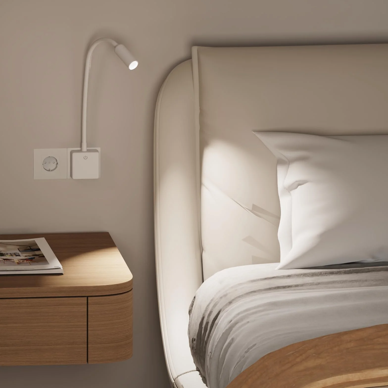 ENUOTEK Lampada da Lettura Libro da Comodino a Parete a LED con Spina per Leggere a Letto e Interruttore Dimmerabile Tattile 3W Luce Neutra 4000K Non Funzione di Controllo Remoto Lot di 1