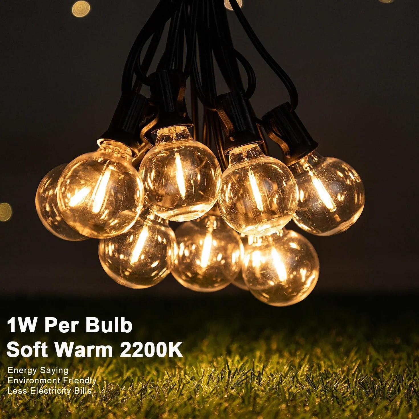 Lampade a Catena Esterno G40 30m/100FT, 50Lampadine LED +2 di Ricambio, Impermeabili IP44, Luce Calda 2200K, per Giardino Terrazzo Feste (30M/100FT, 52)