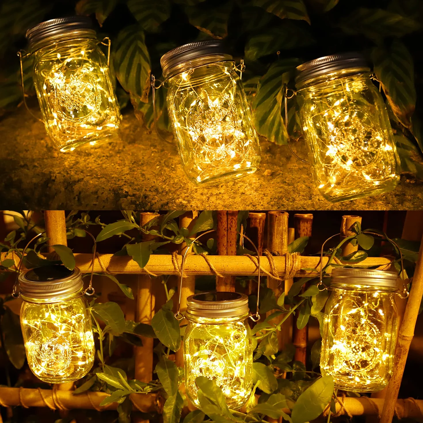 Luci Solari Giardino - 3 Pezzi Lampada 30 LED da Esterno Impermeabile barattolo Natale Feste Camera da Letto Decorazioni (Bianco caldo)